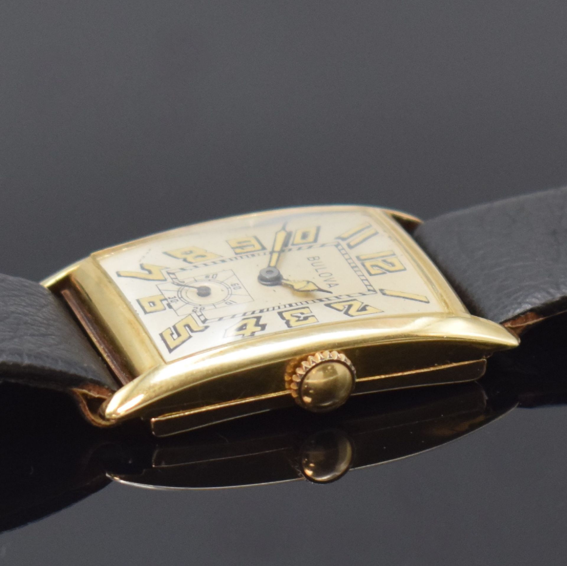 BULOVA frühe rechteckige Armbanduhr in GG 585/000, - Bild 3 aus 5