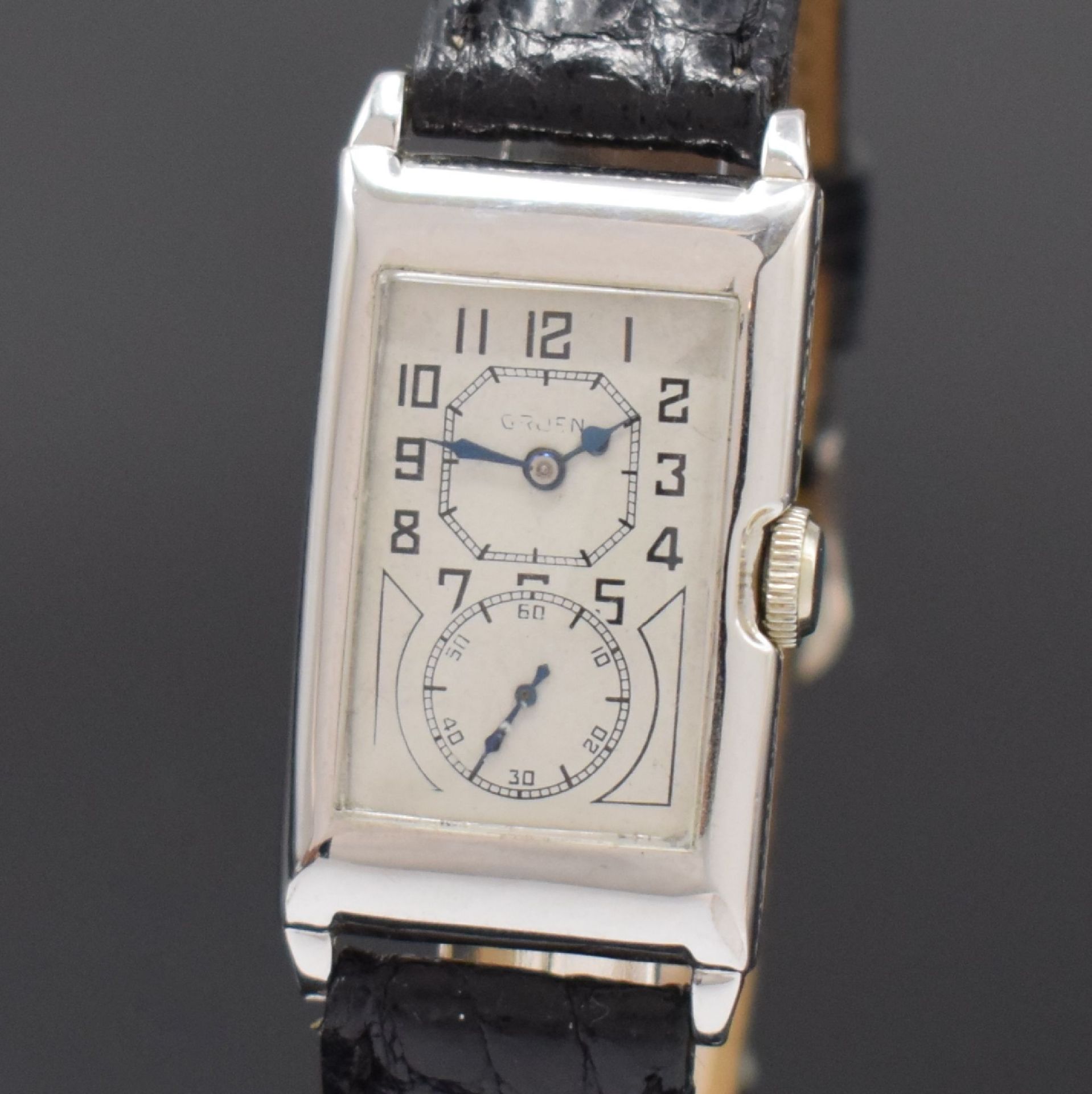 GRUEN Duo-Dial rechteckige Armbanduhr 14k WG- filled, - Image 2 of 7