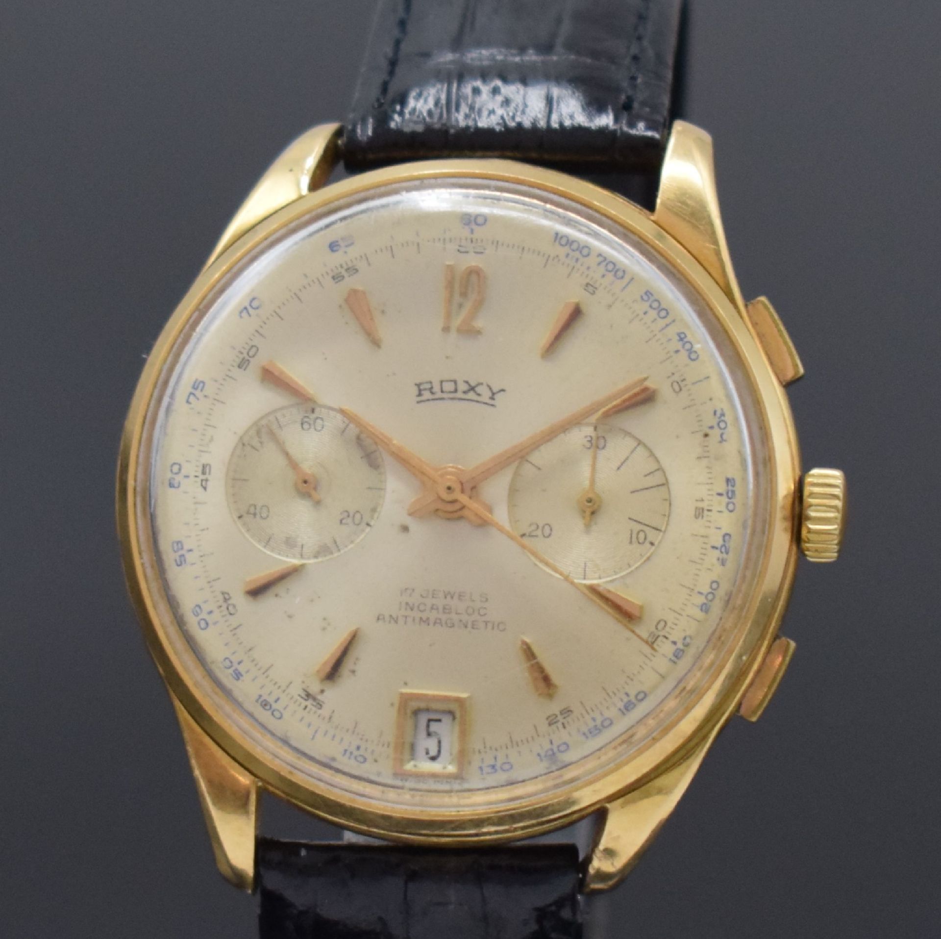 ROXY Herrenchronograph in RG 750/000 mit Datum, Schweiz - Image 2 of 6