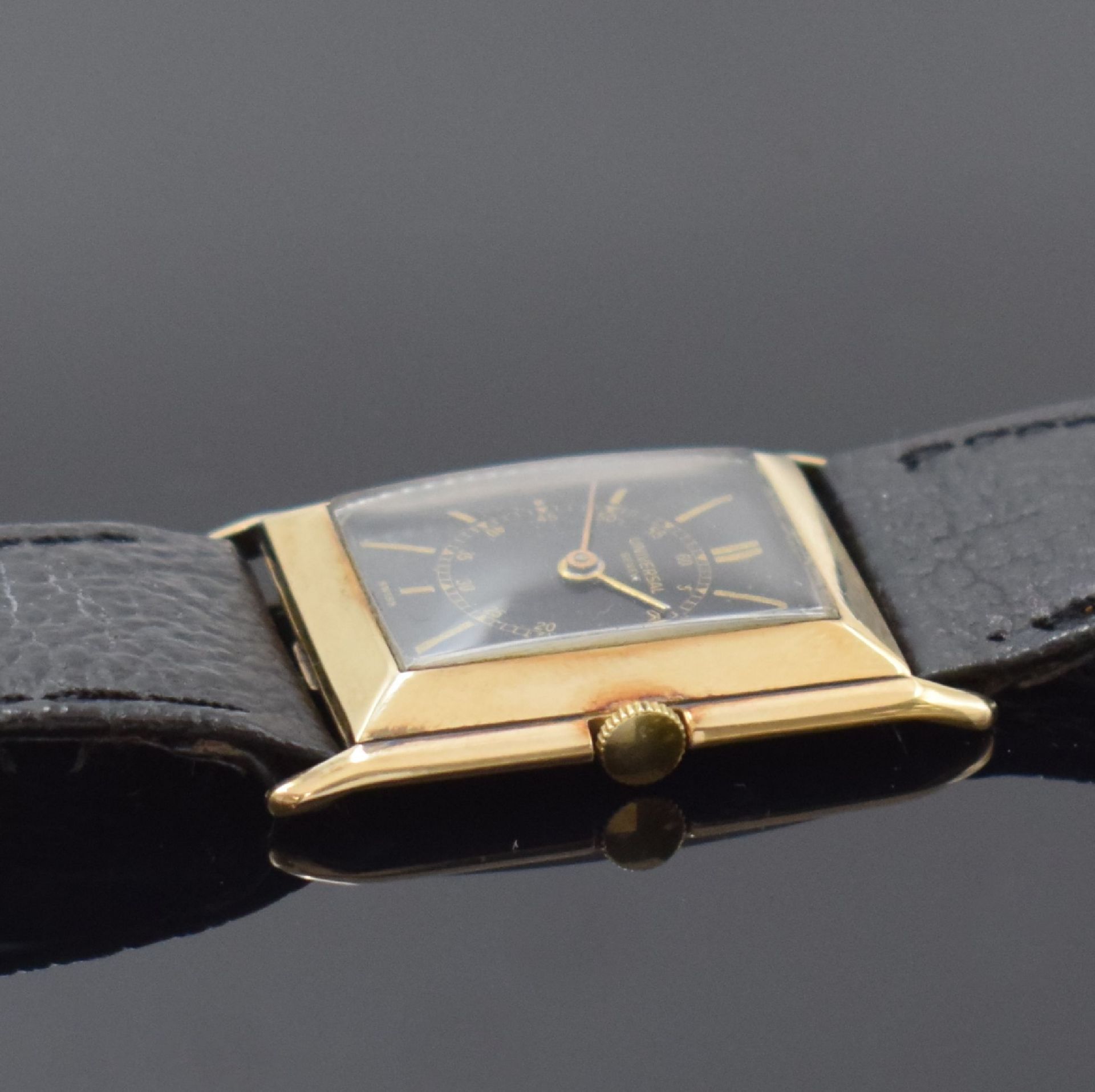 UNIVERSAL GENEVE rechteckige Armbanduhr in GG 375/000, - Image 3 of 7