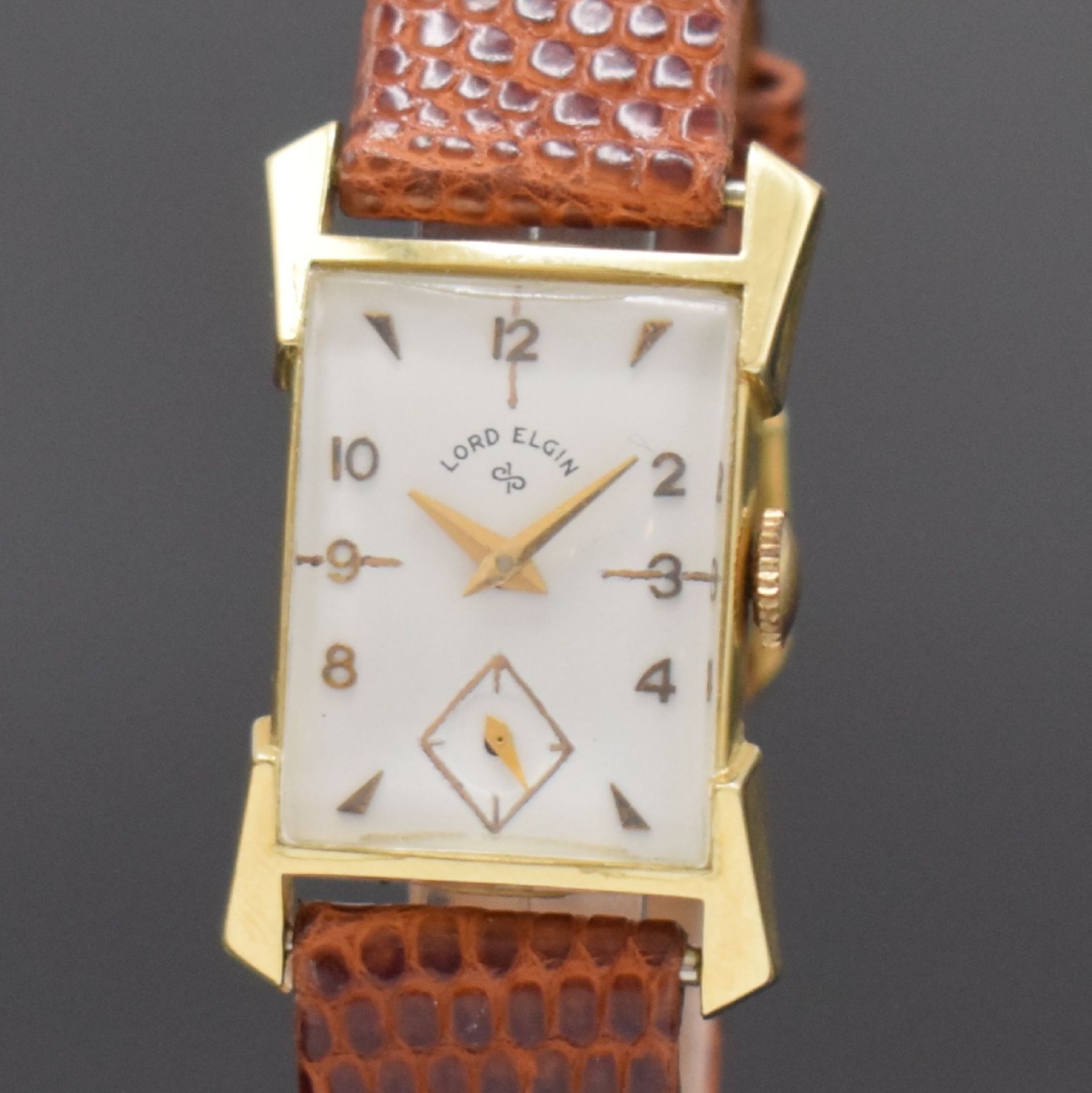 LORD ELGIN rechteckige Armbanduhr in GG 585/000, USA um - Image 2 of 6