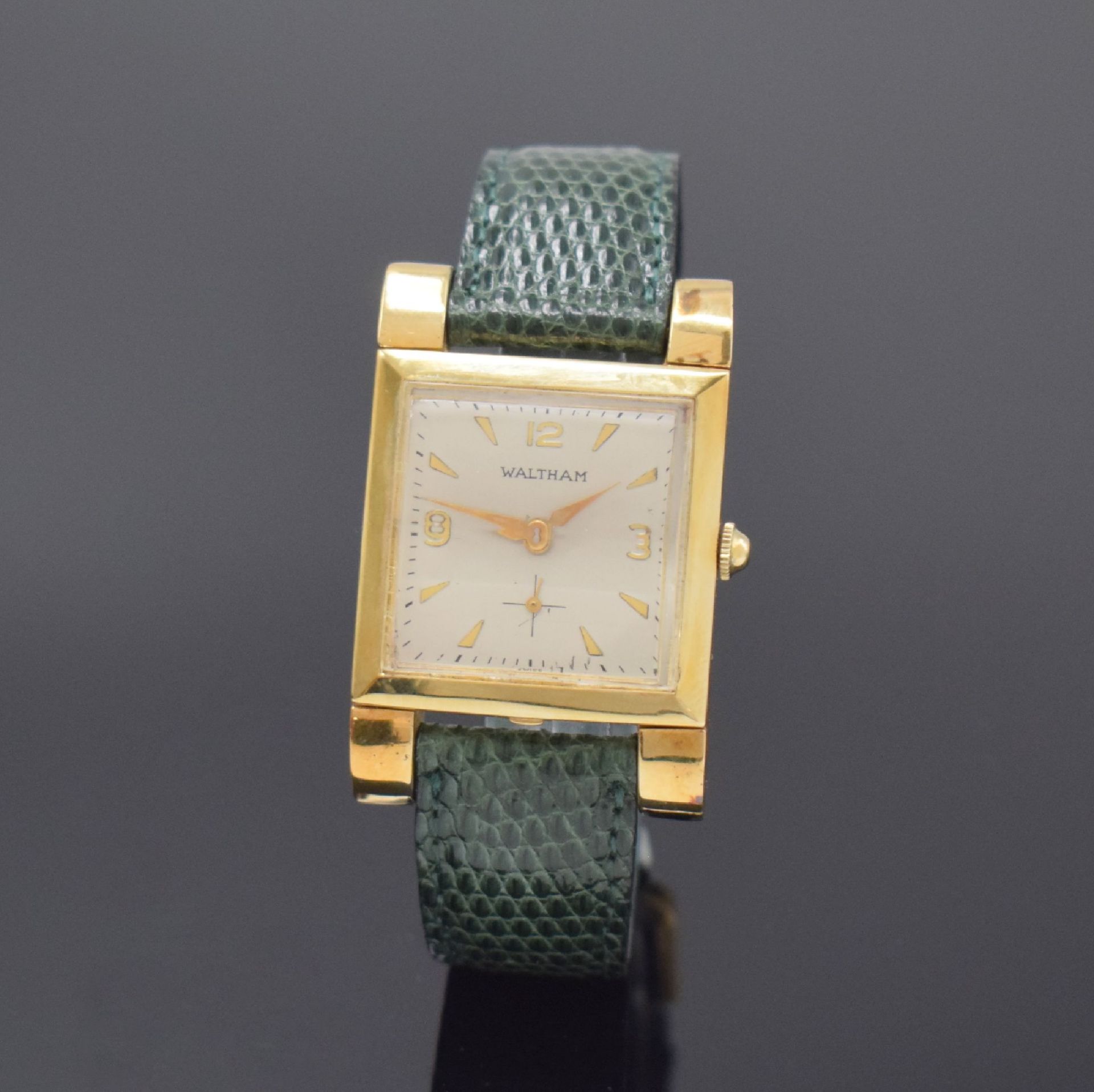 WALTHAM große rechteckige Armbanduhr in GG 585/000,  USA /