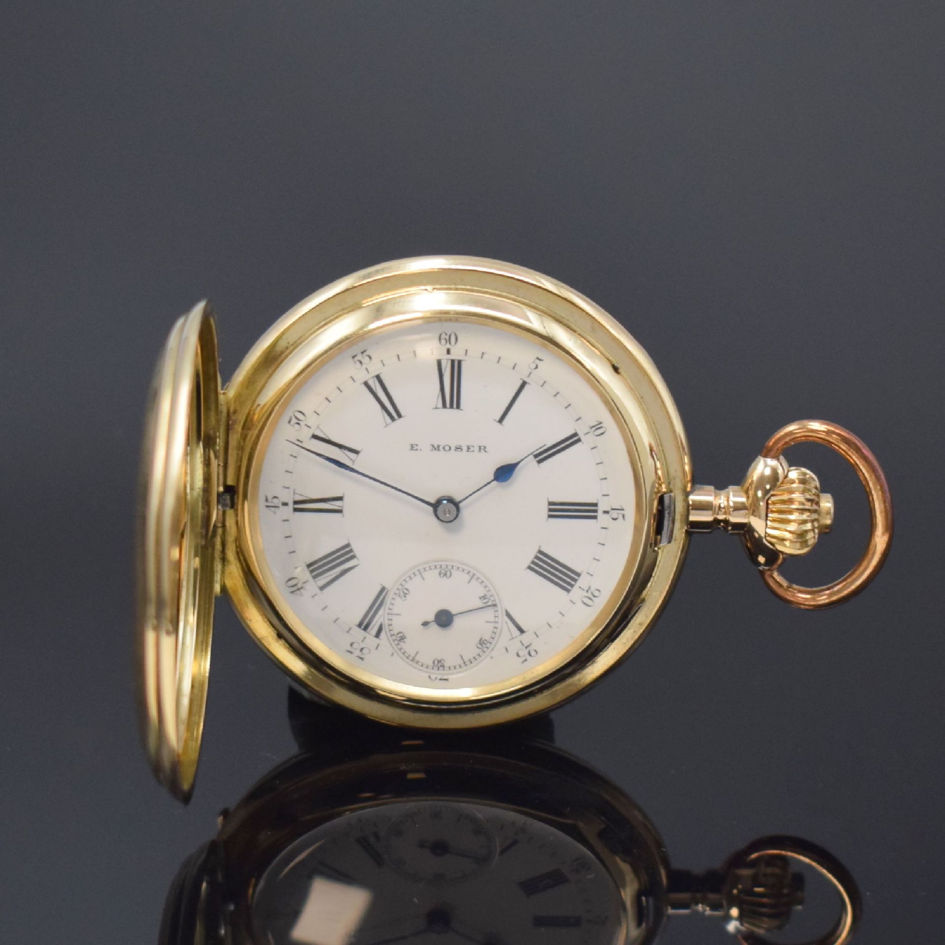 E. MOSER Savonette Herrentaschenuhr in RoseG 585/000,