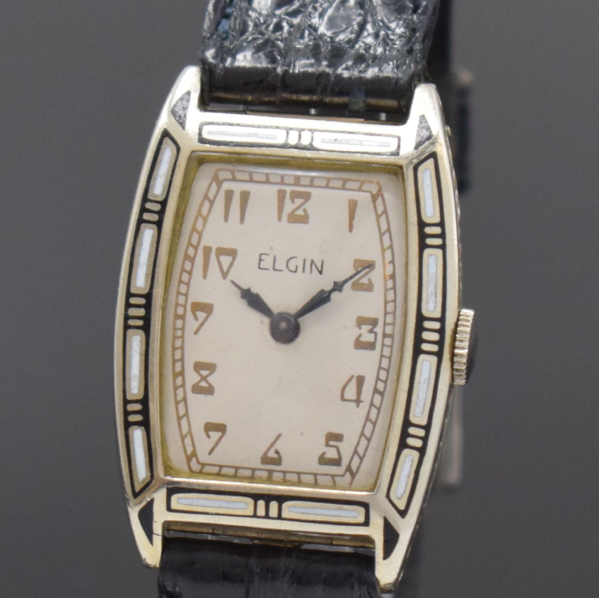 ELGIN emaillierte Armbanduhr in 14k Weißgold,   USA um - Bild 2 aus 6