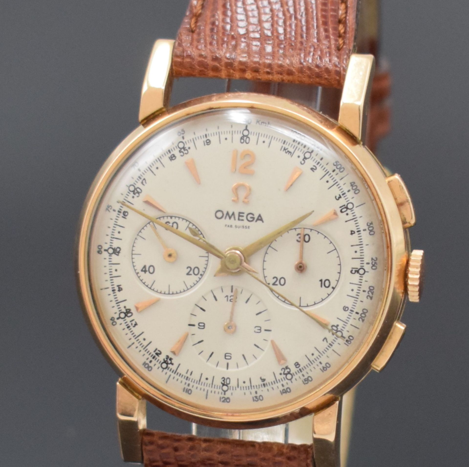 OMEGA Armbandchronograph mit Schaltrad in RG 750/000, - Image 2 of 6