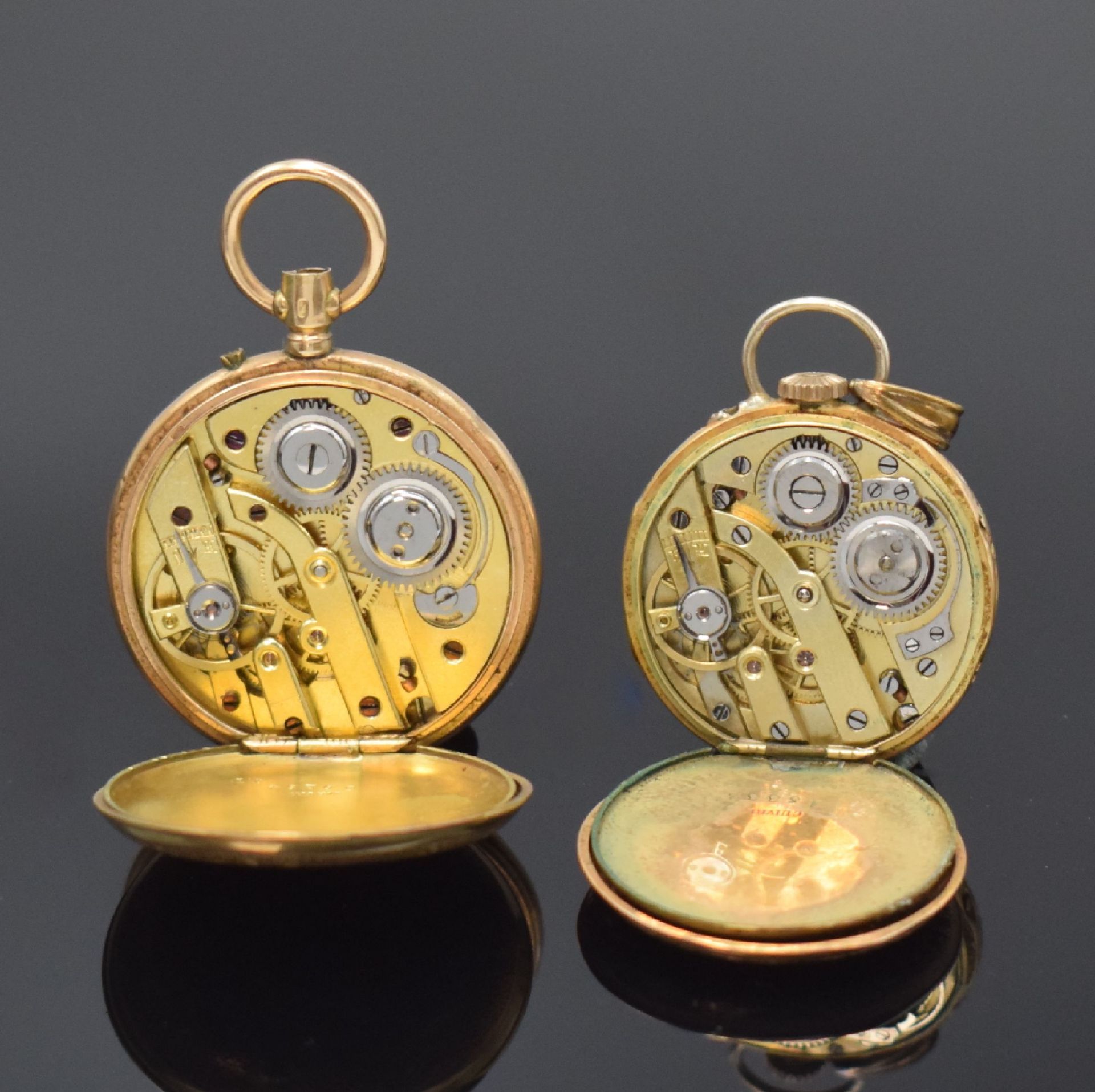 2 Offene Taschenuhren in RG 585/000,  Schweiz um - Bild 5 aus 5