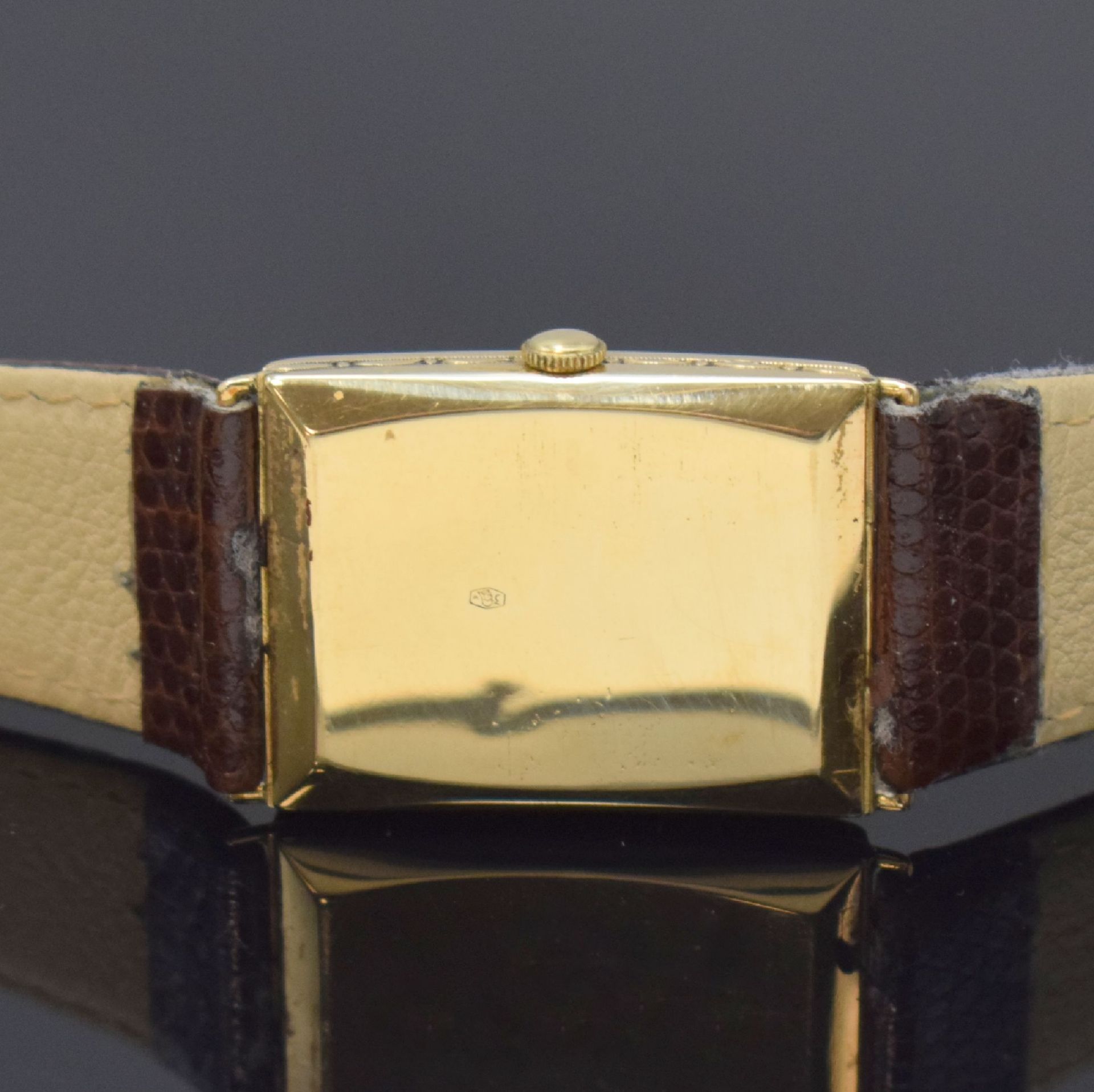 OMEGA große, rechteckige Armbanduhr in GG 585/000, - Bild 5 aus 7
