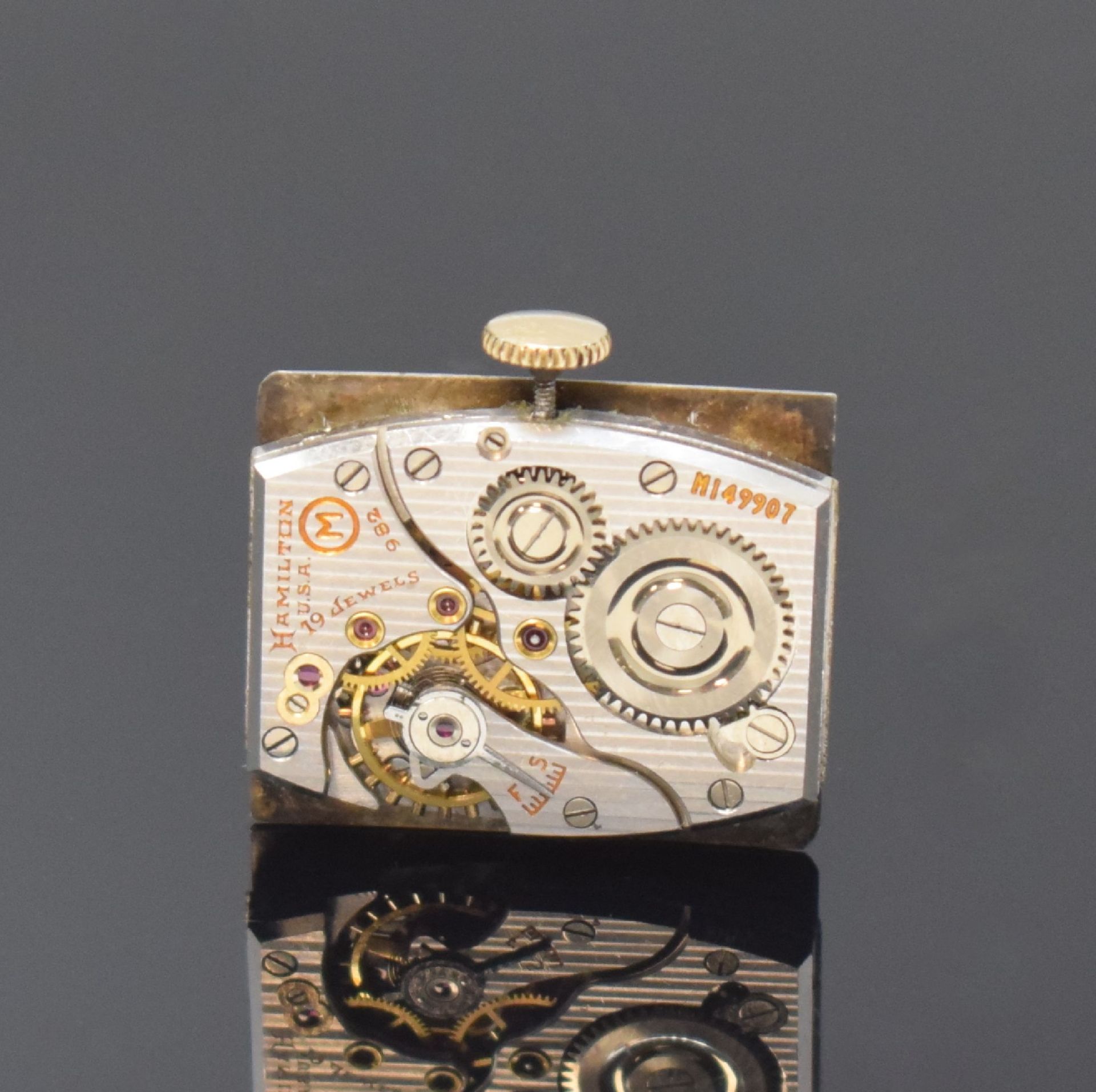 HAMILTON rechteckige Armbanduhr in 14k Gelbgold,  USA um - Bild 5 aus 6