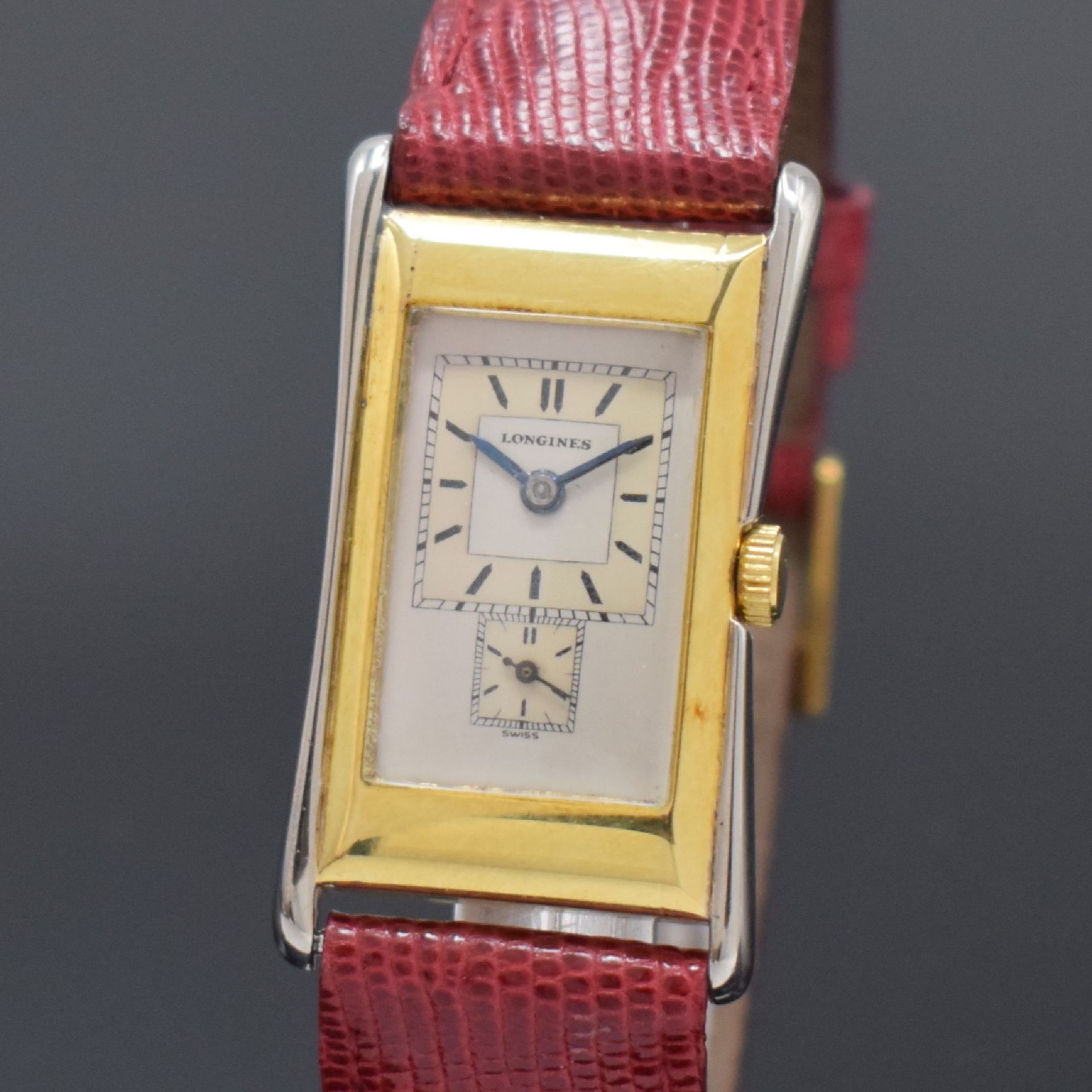 LONGINES Duo-Dial rechteckige Armbanduhr in GG/WG 750/000, - Image 2 of 6