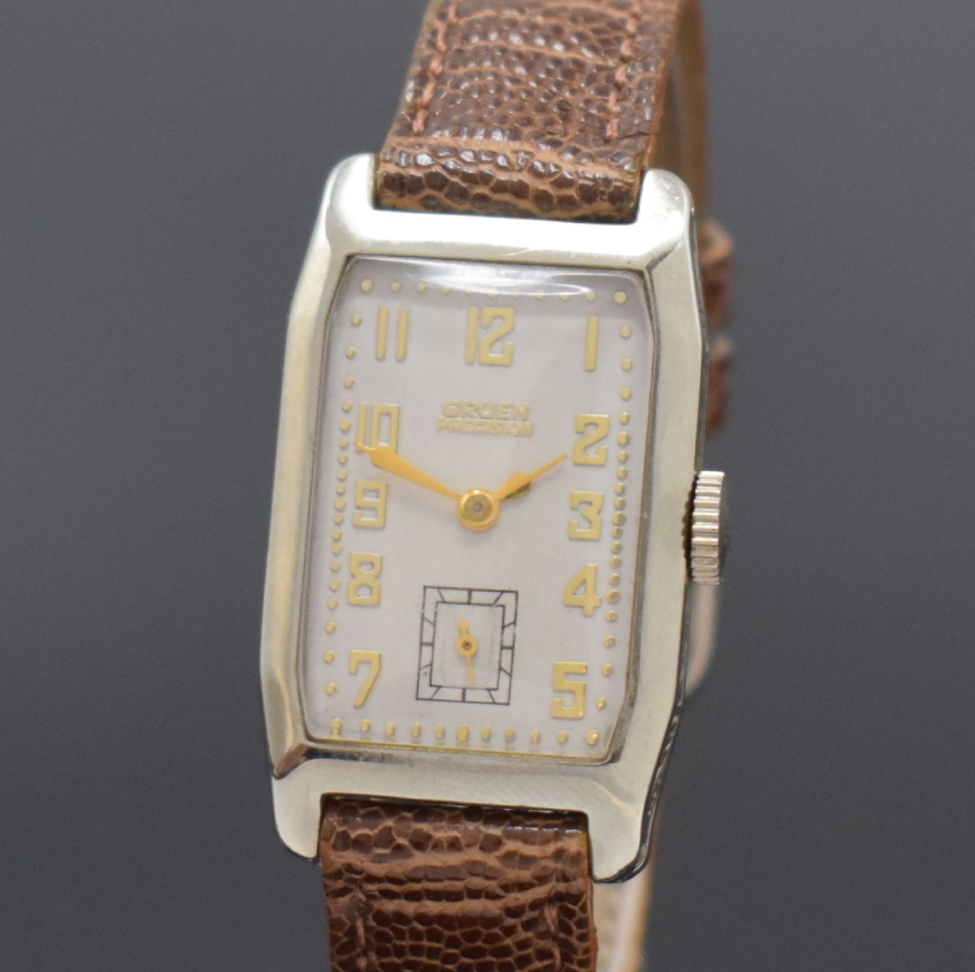 GRUEN Precision rechteckige Armbanduhr in WG 14k, Schweiz - Image 2 of 7