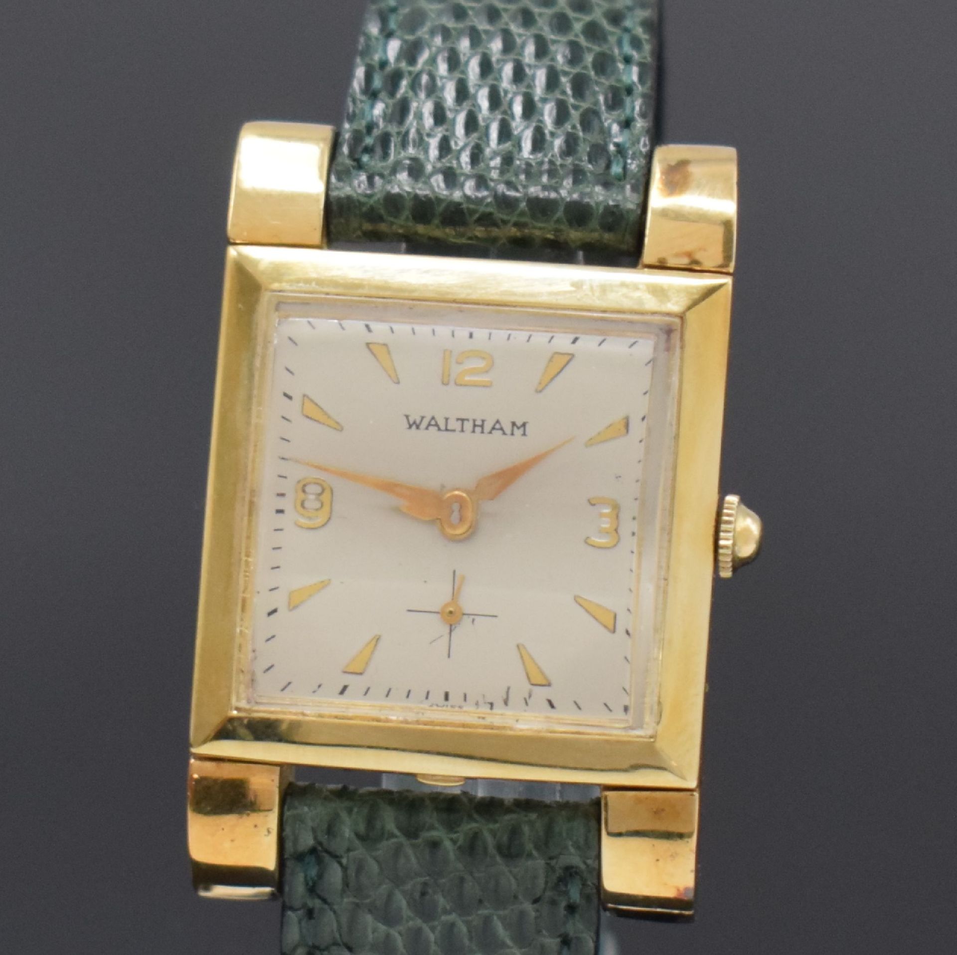 WALTHAM große rechteckige Armbanduhr in GG 585/000,  USA / - Bild 2 aus 6