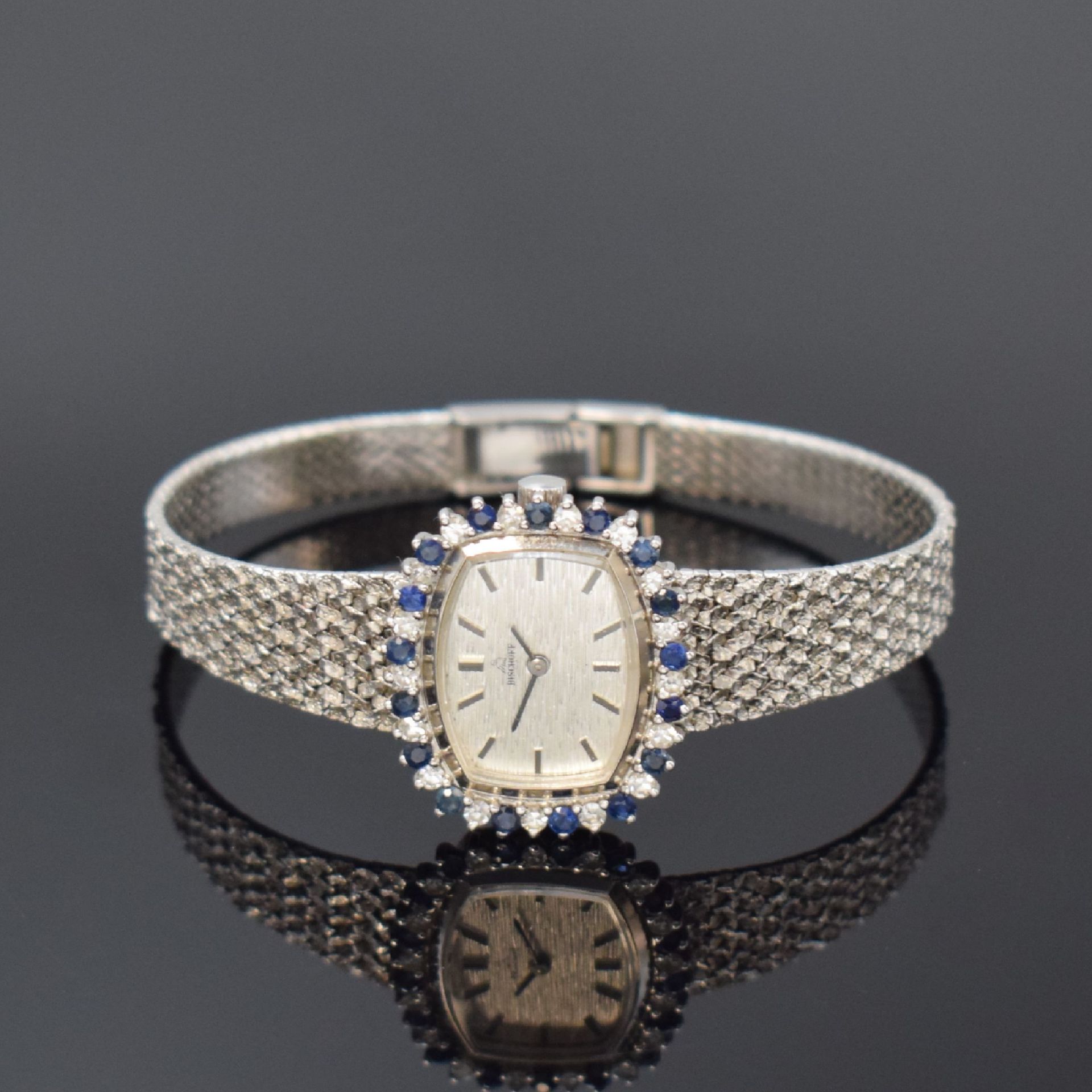 BISCHOFF Damenarmbanduhr in WG 585/000 mit Diamanten und