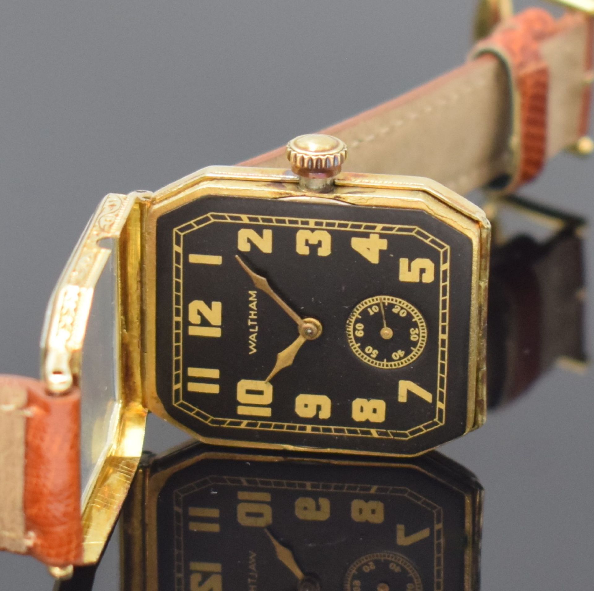 WALTHAM frühe acht-eckige Armbanduhr in GG 585/000,  USA - Bild 7 aus 7