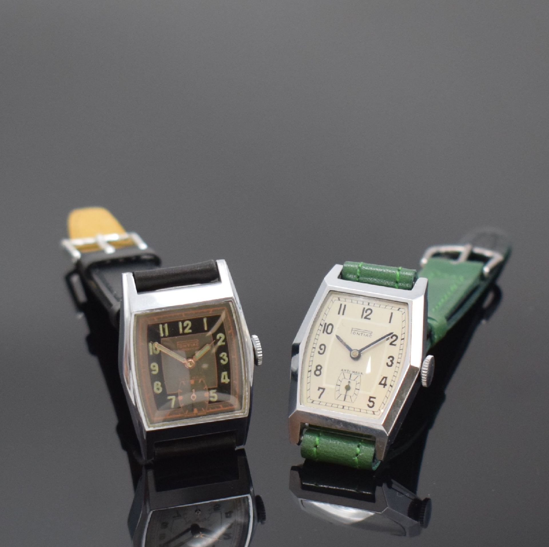 PONTIAC 2 verchromte Armbanduhren, Schweiz um 1940,