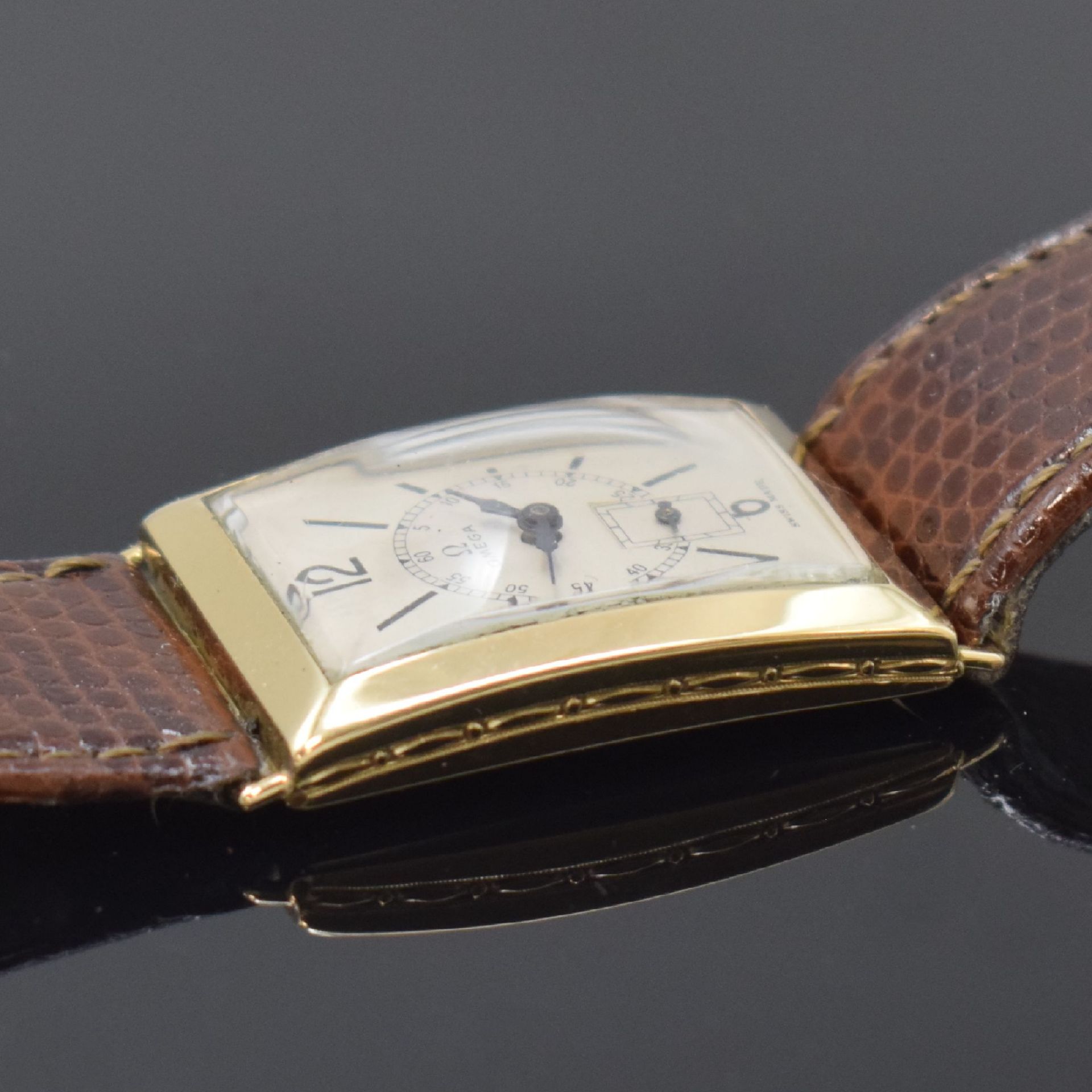 OMEGA große, rechteckige Armbanduhr in GG 585/000, - Image 4 of 7