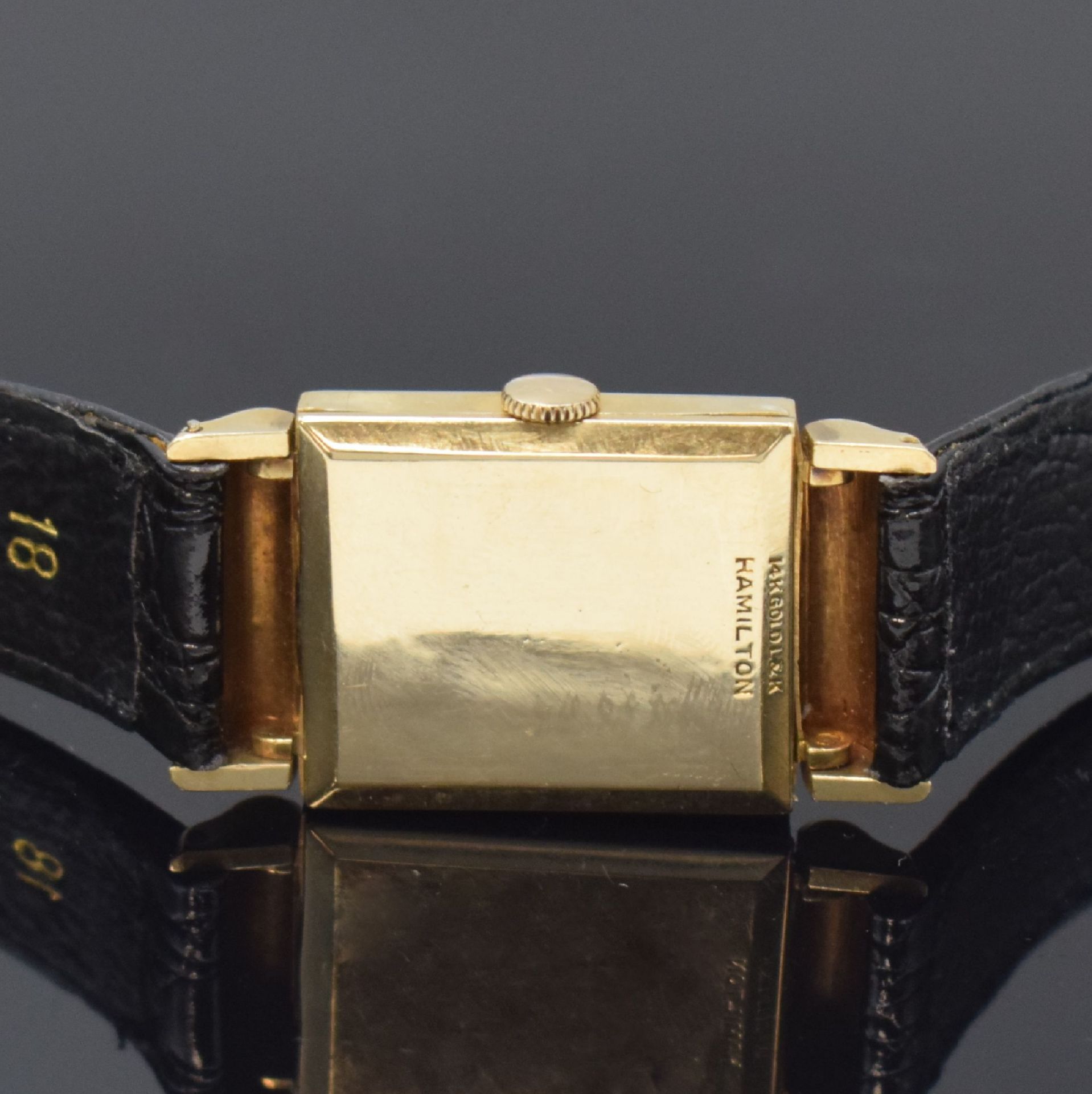 HAMILTON rechteckige Armbanduhr in 14k Gelbgold,  USA um - Bild 4 aus 6