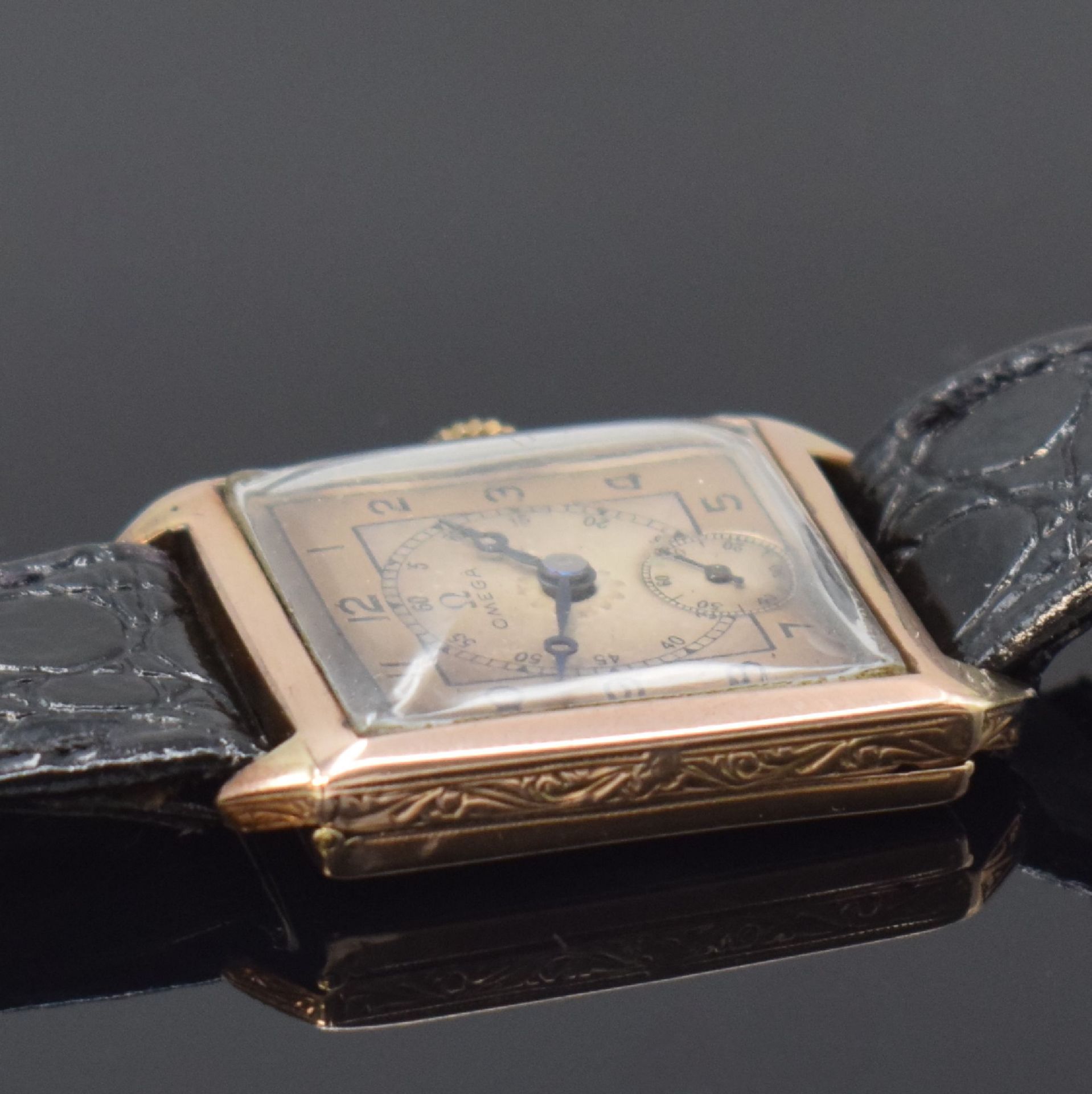 OMEGA quadratische Armbanduhr in RG 375/000,  Schweiz f. - Bild 4 aus 7