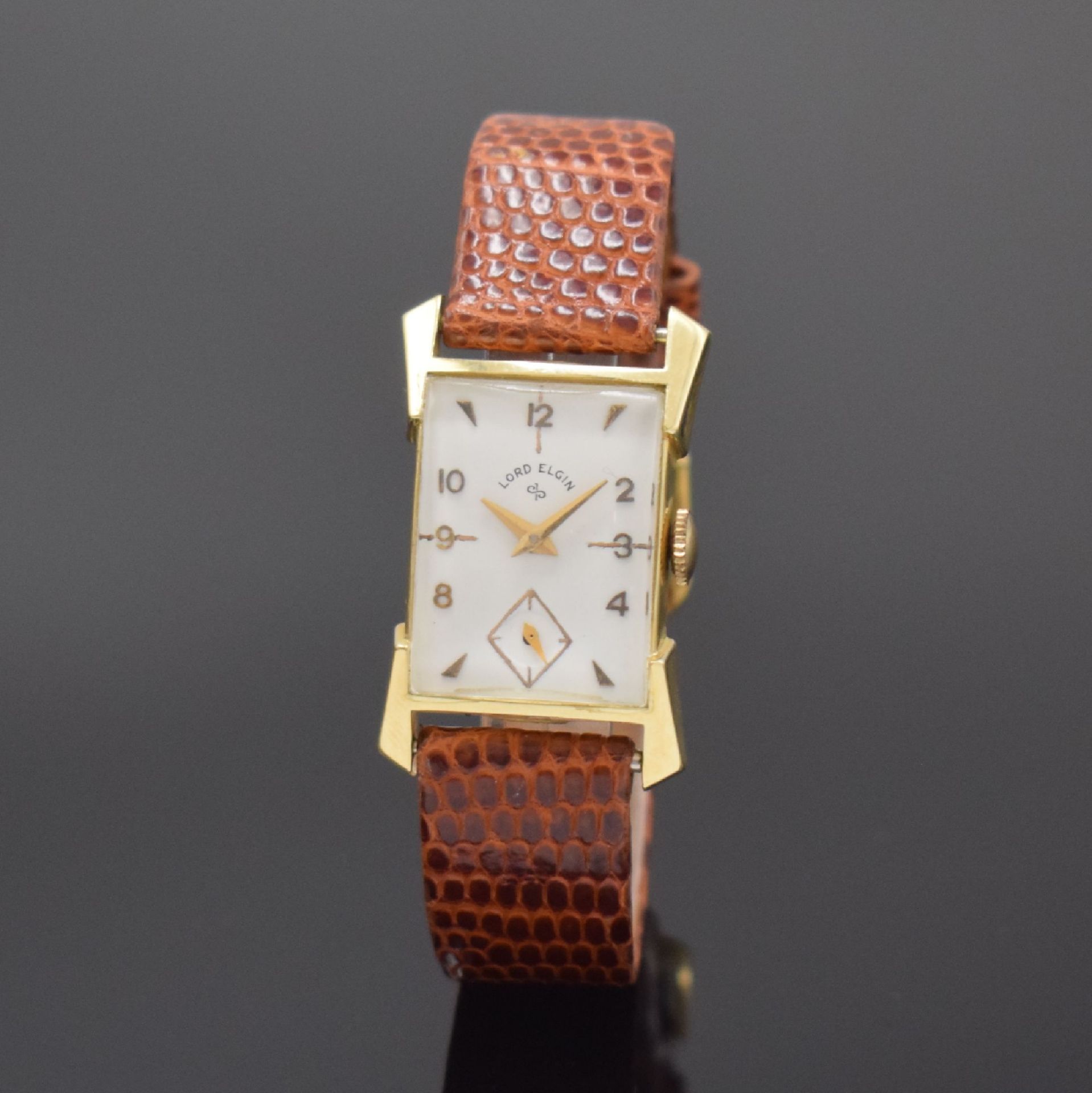 LORD ELGIN rechteckige Armbanduhr in GG 585/000, USA um