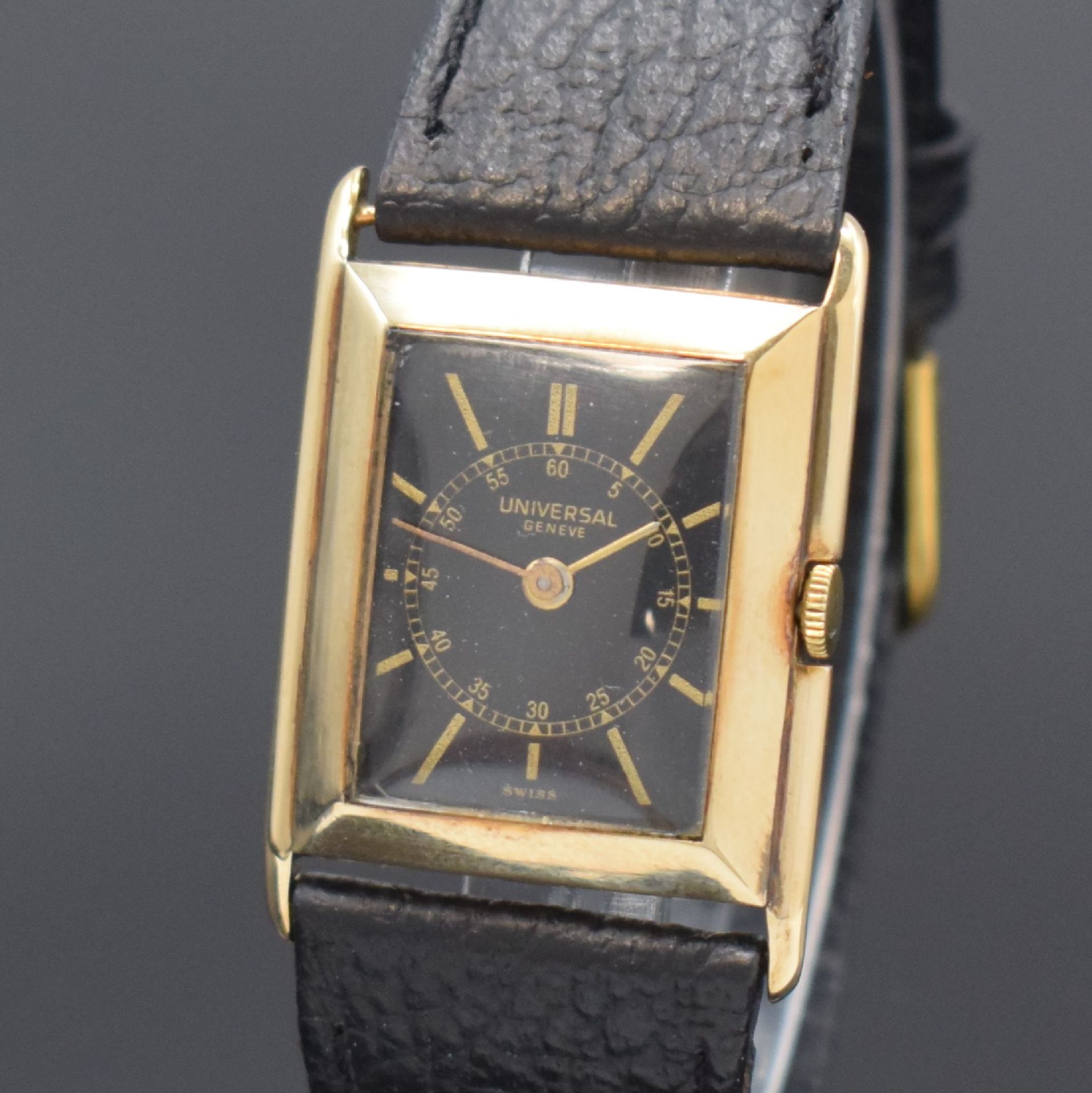 UNIVERSAL GENEVE rechteckige Armbanduhr in GG 375/000, - Image 2 of 7