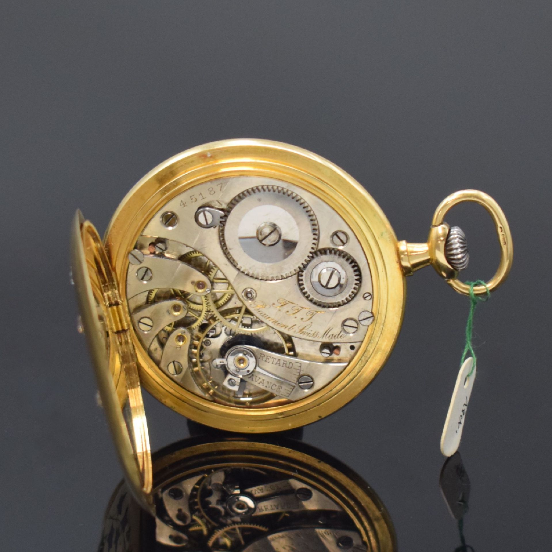 BEAUMONT offene Taschenuhr in GG 750/000 mit Diamanten, - Image 6 of 6