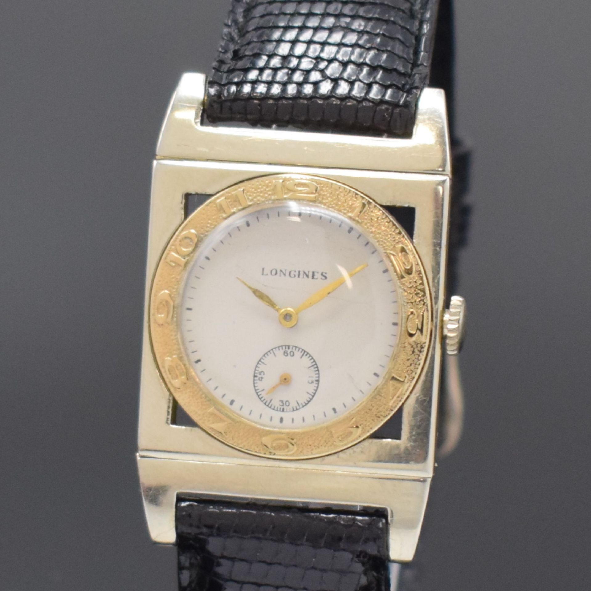 LONGINES seltene rechteckige Armbanduhr in WG/GG 18k,  USA - Bild 2 aus 6