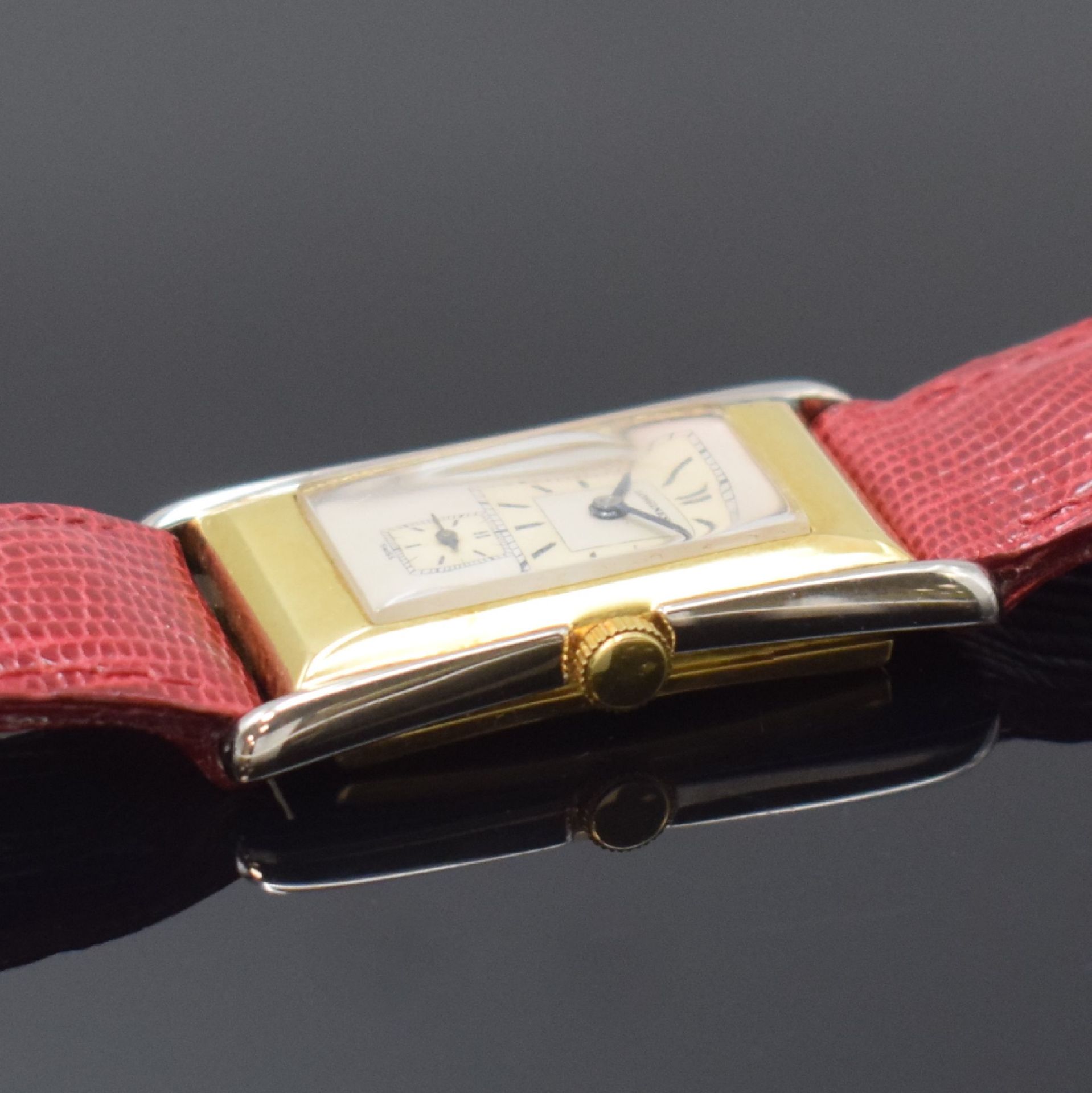 LONGINES Duo-Dial rechteckige Armbanduhr in GG/WG 750/000, - Bild 3 aus 6