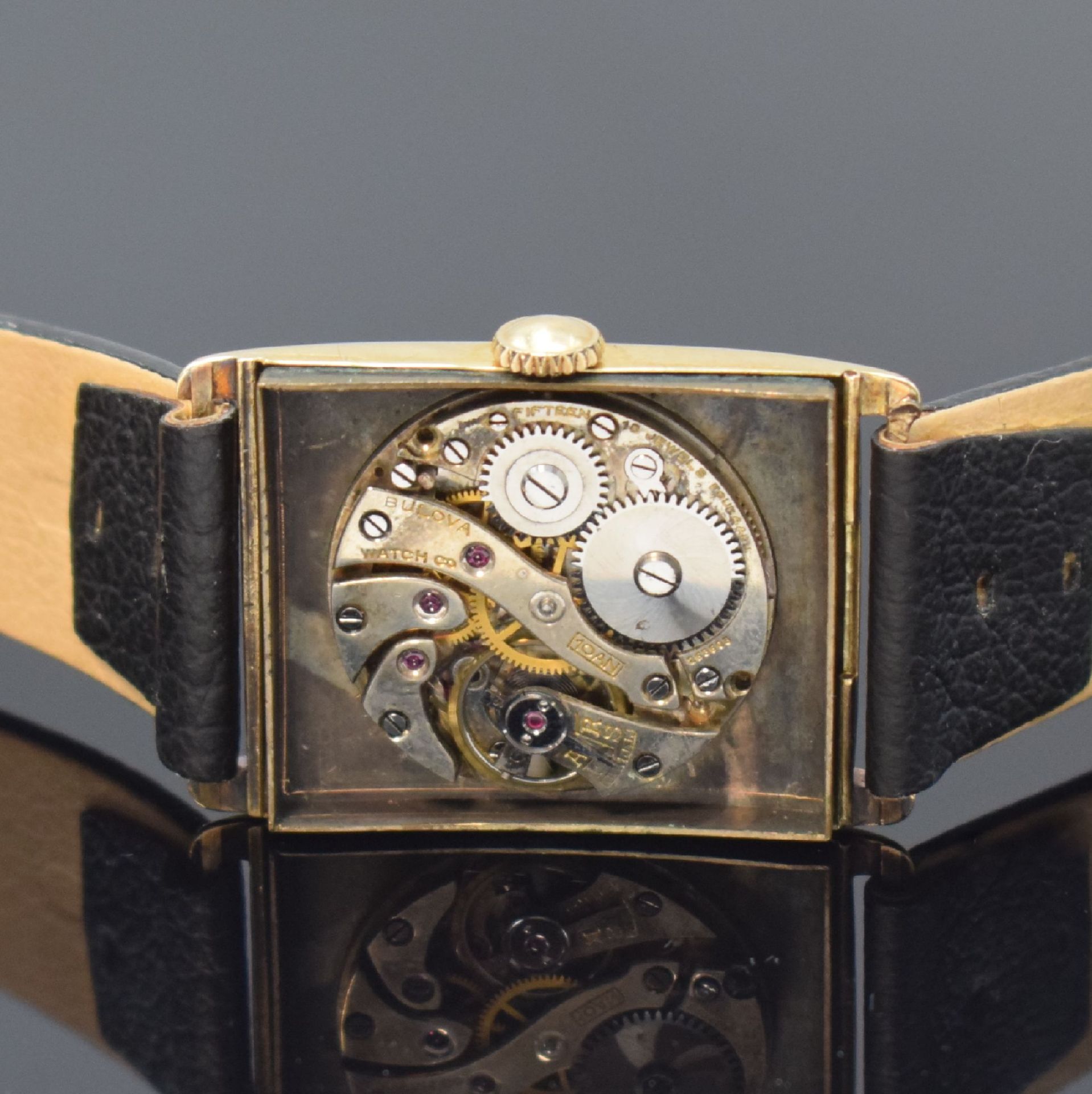 BULOVA frühe rechteckige Armbanduhr in GG 585/000, - Bild 5 aus 5
