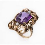 14 kt Gold Amethyst-Ring, um 1940/50, RoseG 585/000,