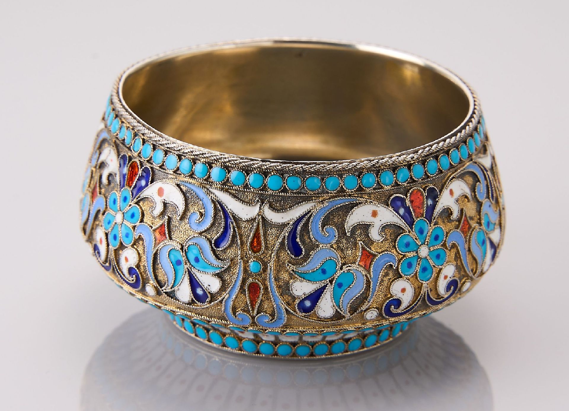 Salzgefäß mit Cloisonne-Email, 84er Silber,Russland