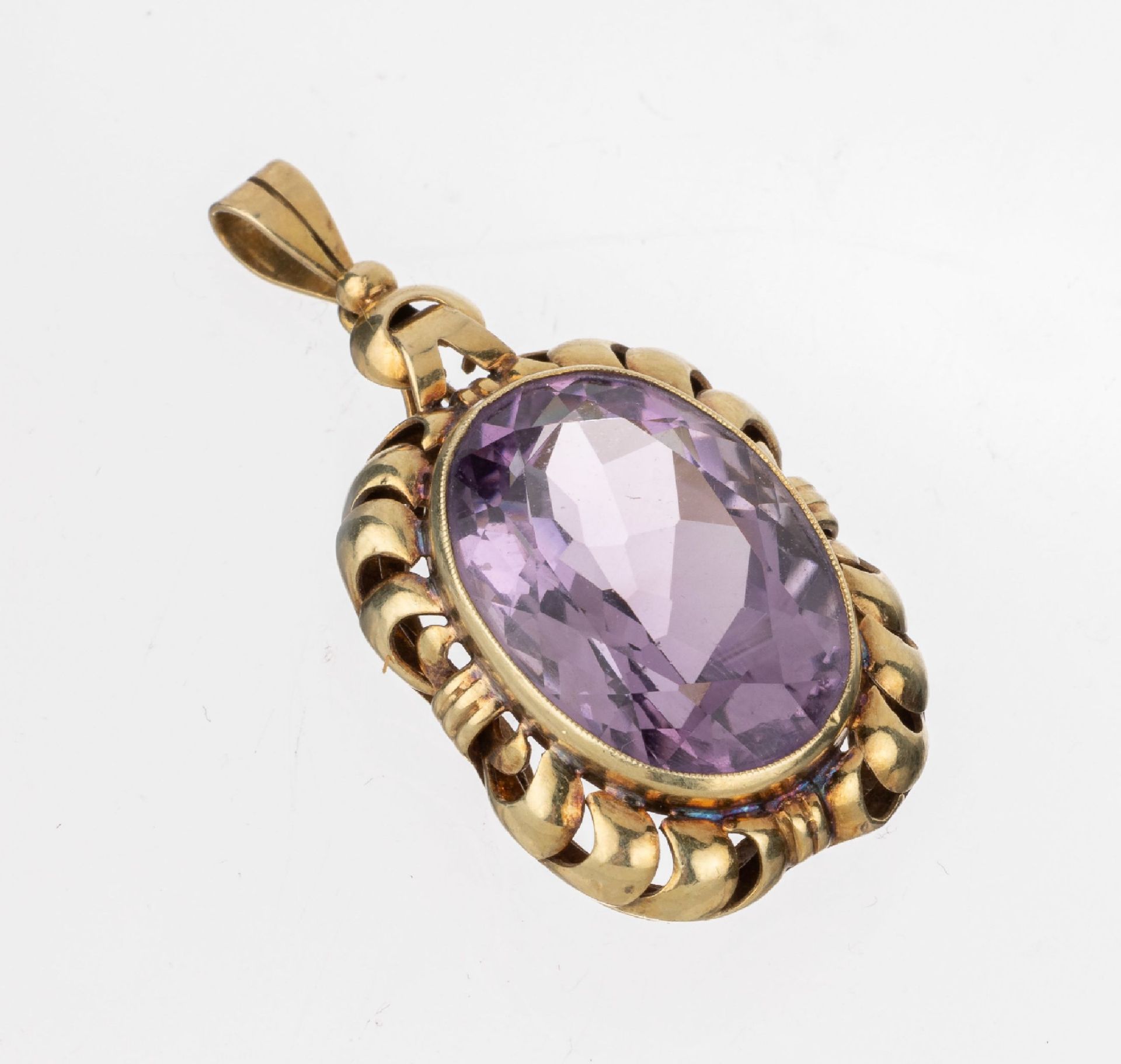 14 kt Gold Amethyst-Anhänger, 1950er Jahre, GG 585/000,