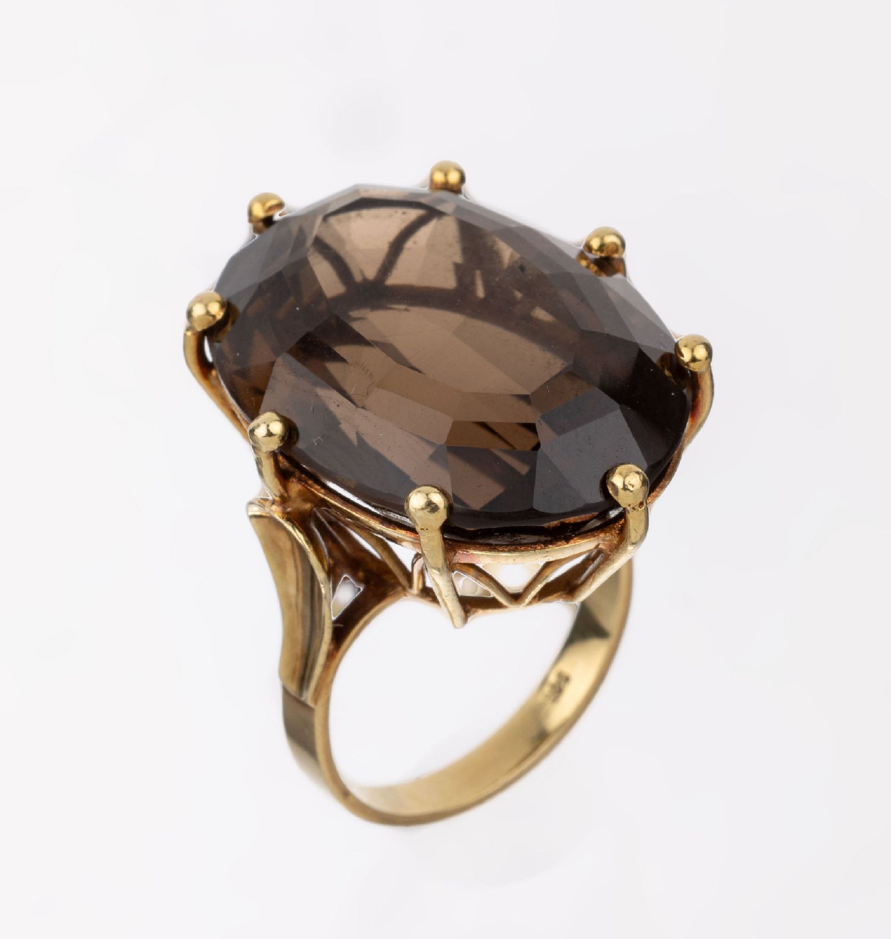 14 kt Gold Rauchquarz-Ring, GG 585/000, 1950er-60er