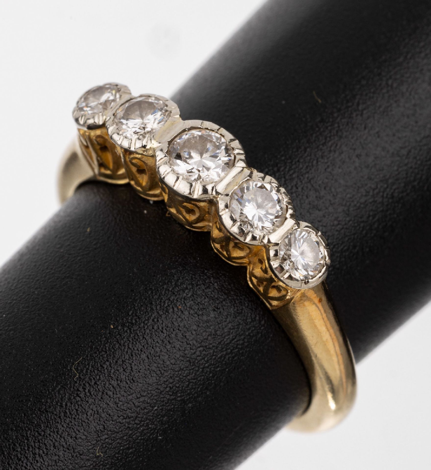 14 kt Gold Brillant-Ring, um 1930, GG/WG 585/000, hoher