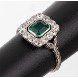 Platin Diamant-Smaragd-Ring, Pt gepr., um 1920-30,