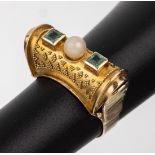 14 kt Gold Perl-Farbstein-Ring mit Granulation, 1950er