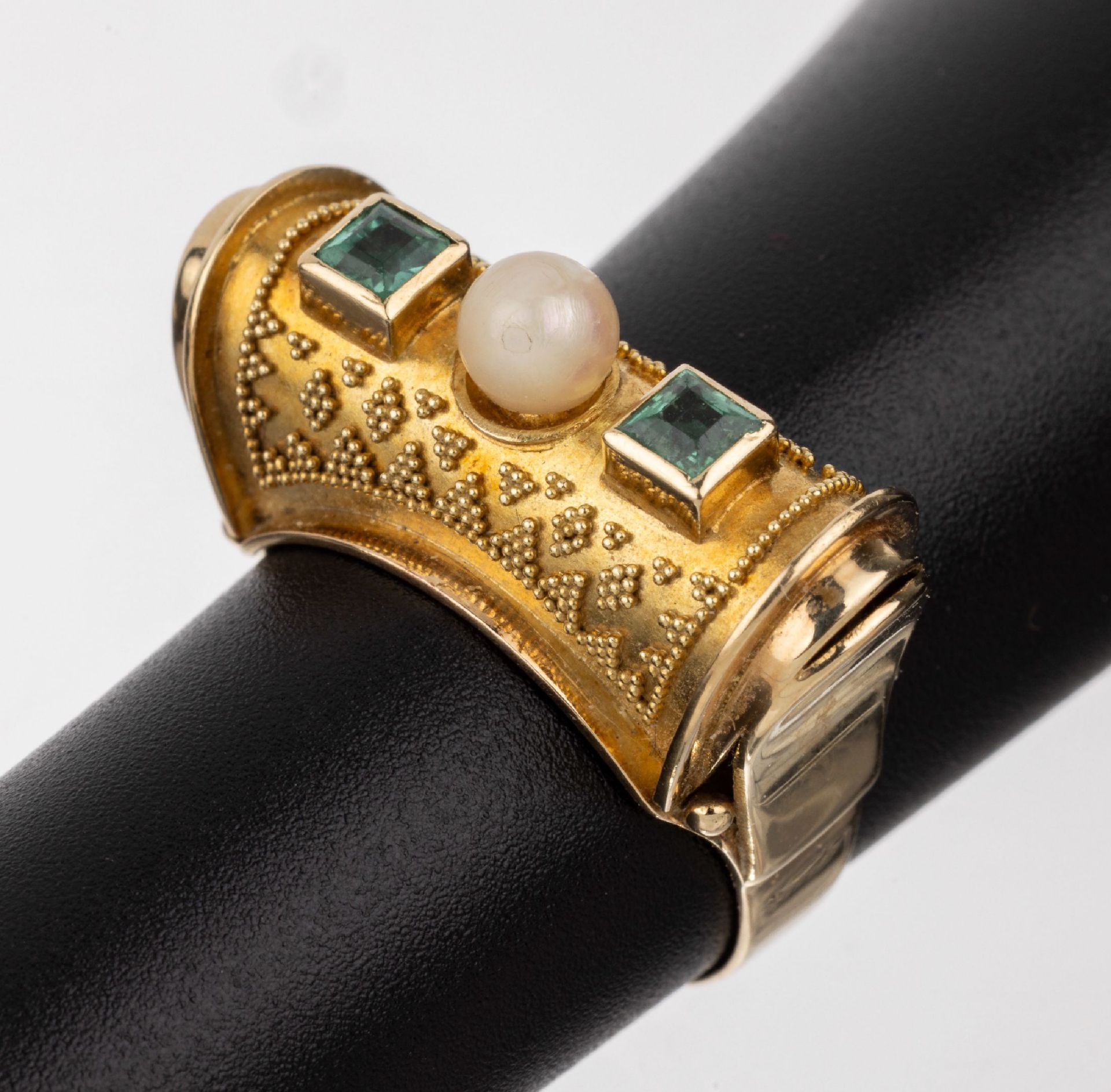 14 kt Gold Perl-Farbstein-Ring mit Granulation, 1950er