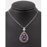 14 kt Gold Amethyst-Diamant-Anhänger, WG/GG585/000, in