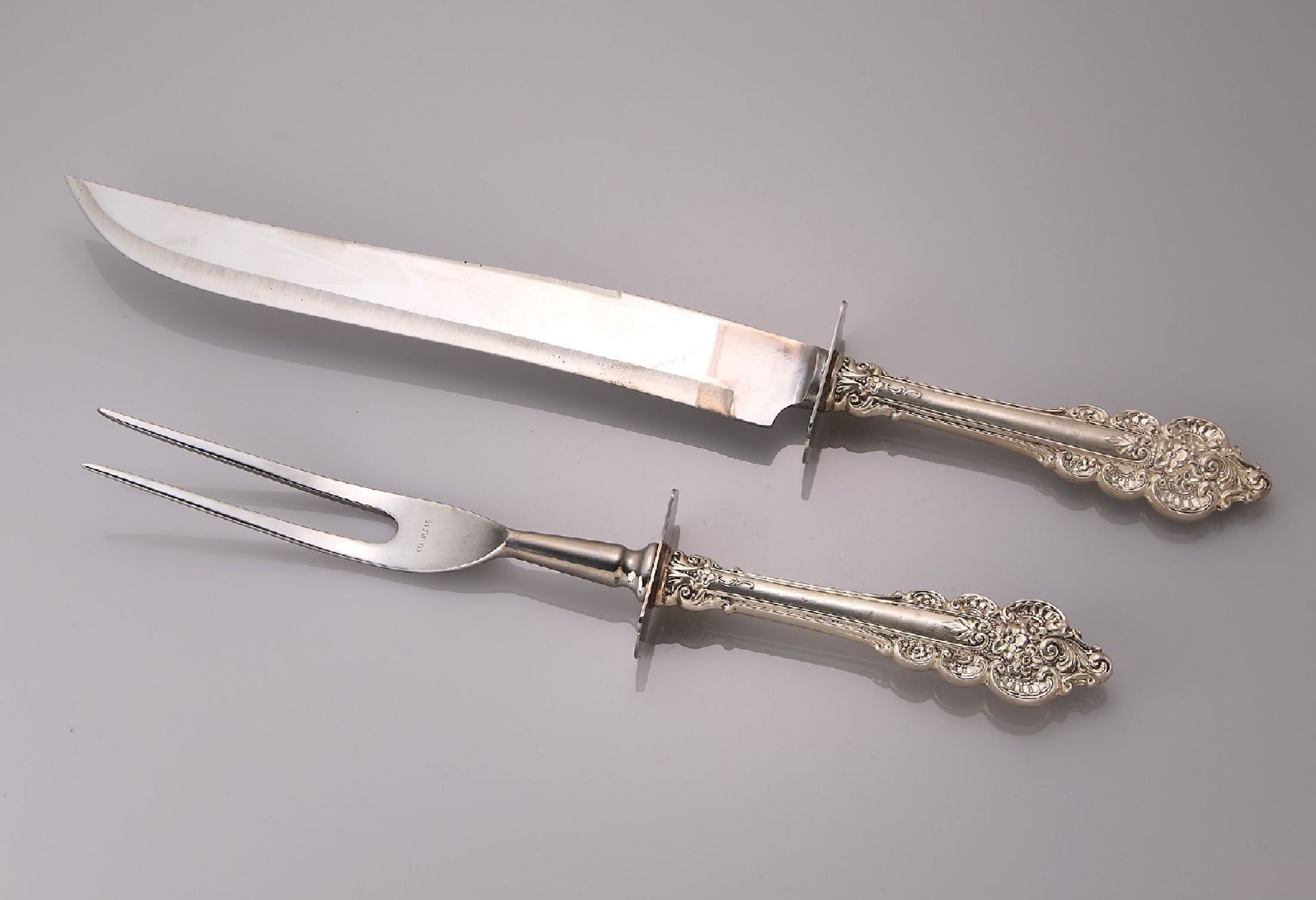Tranchierbesteck, 925er Silber, Messer und Gabel, Griffe