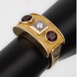 14 kt Gold Brillant-Granat-Ring, 1950er Jahre, GG/WG