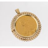 14 kt Gold Anhänger/Brosche, GG 585/000, mit Medaille