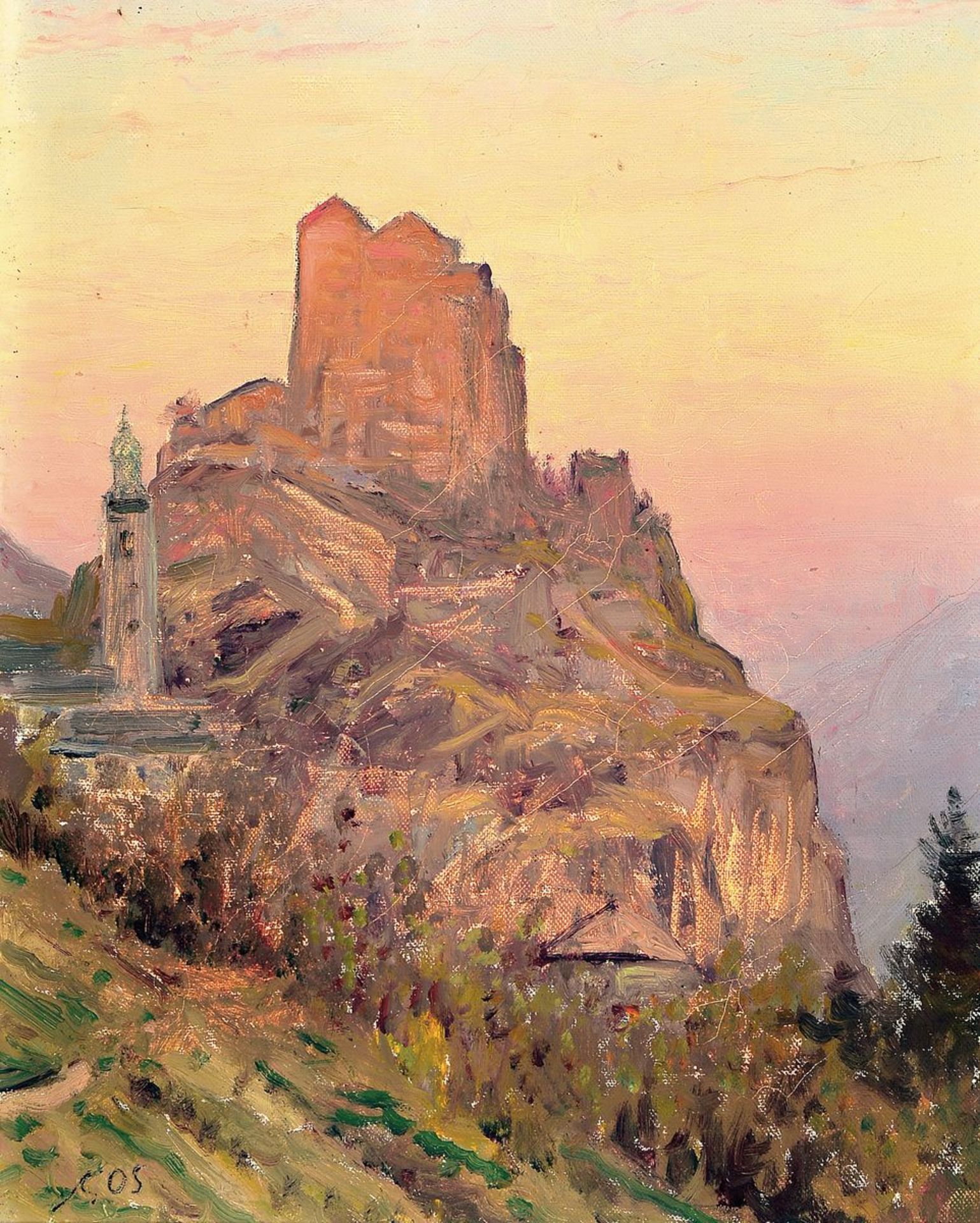 Francois Gos, 1880-1975,  Blick auf eine Burg bei