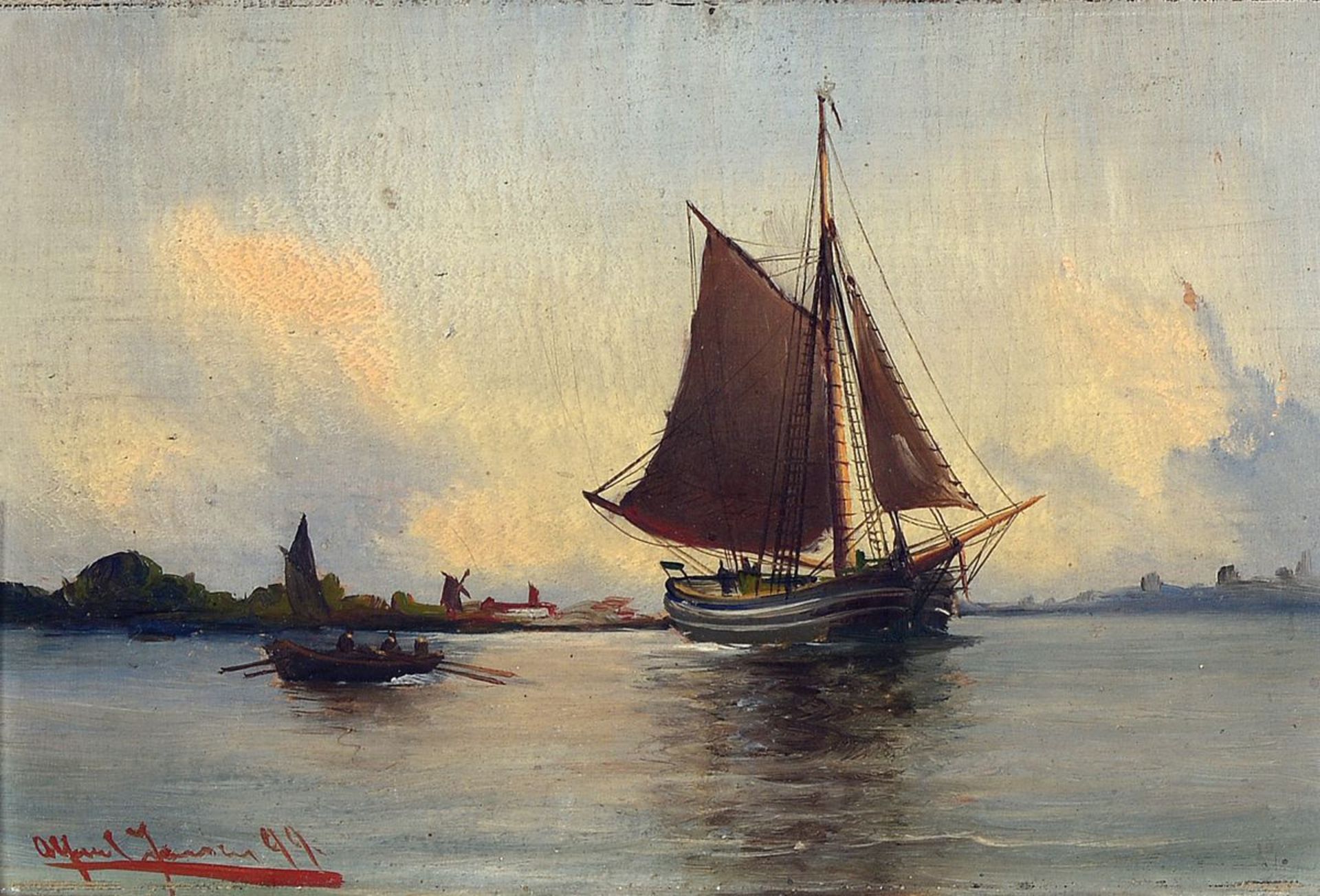 Alfred Jensen, 1859 Randers-1935 Hamburg,  Segelschiff auf