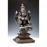 Bronzeskulptur, Indien, 19. Jh., Göttin Lakshmi, schwere