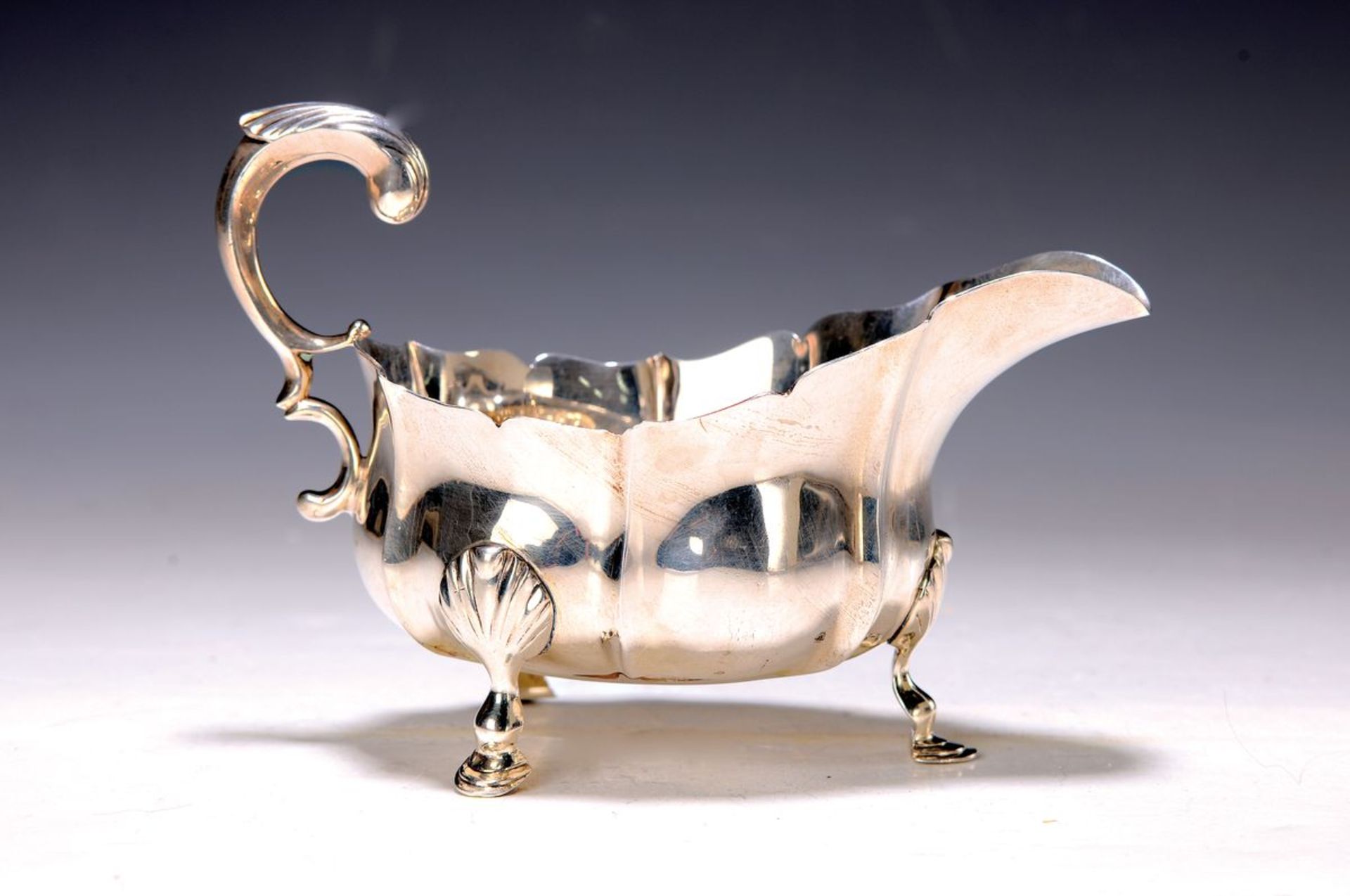 Sauciere, England, um 1900, Sterling Silber, Barockstil,