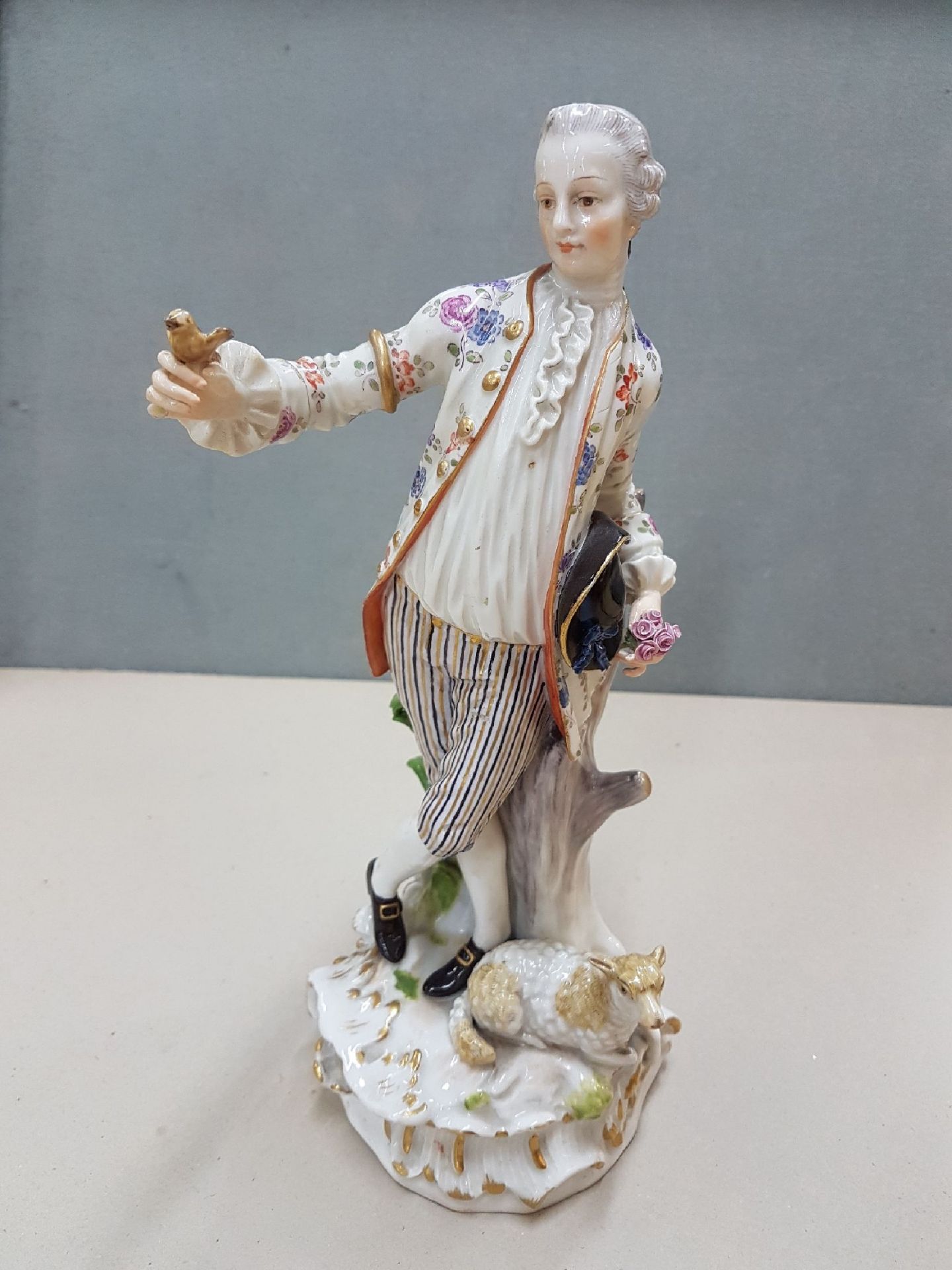 Großer Schäferfigur, Meissen, um 1890,  Schäfer mit Vogel - Bild 2 aus 10