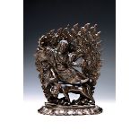 Bronzeskulptur eines der acht Dharmapalas, Tibet/Nepal,