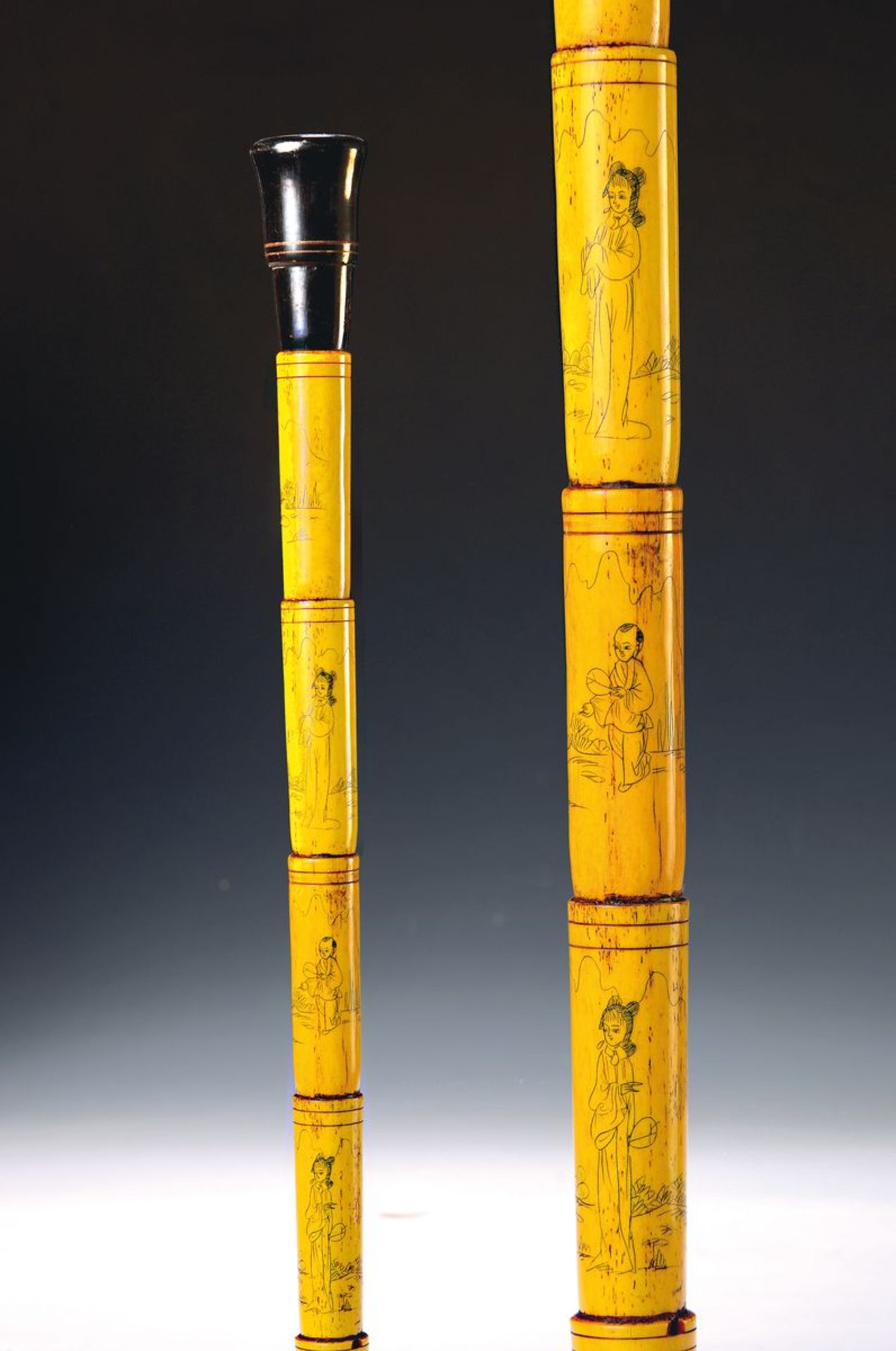 Spazierstock, China, um 1900, gelbes Pfefferrohr, wohl