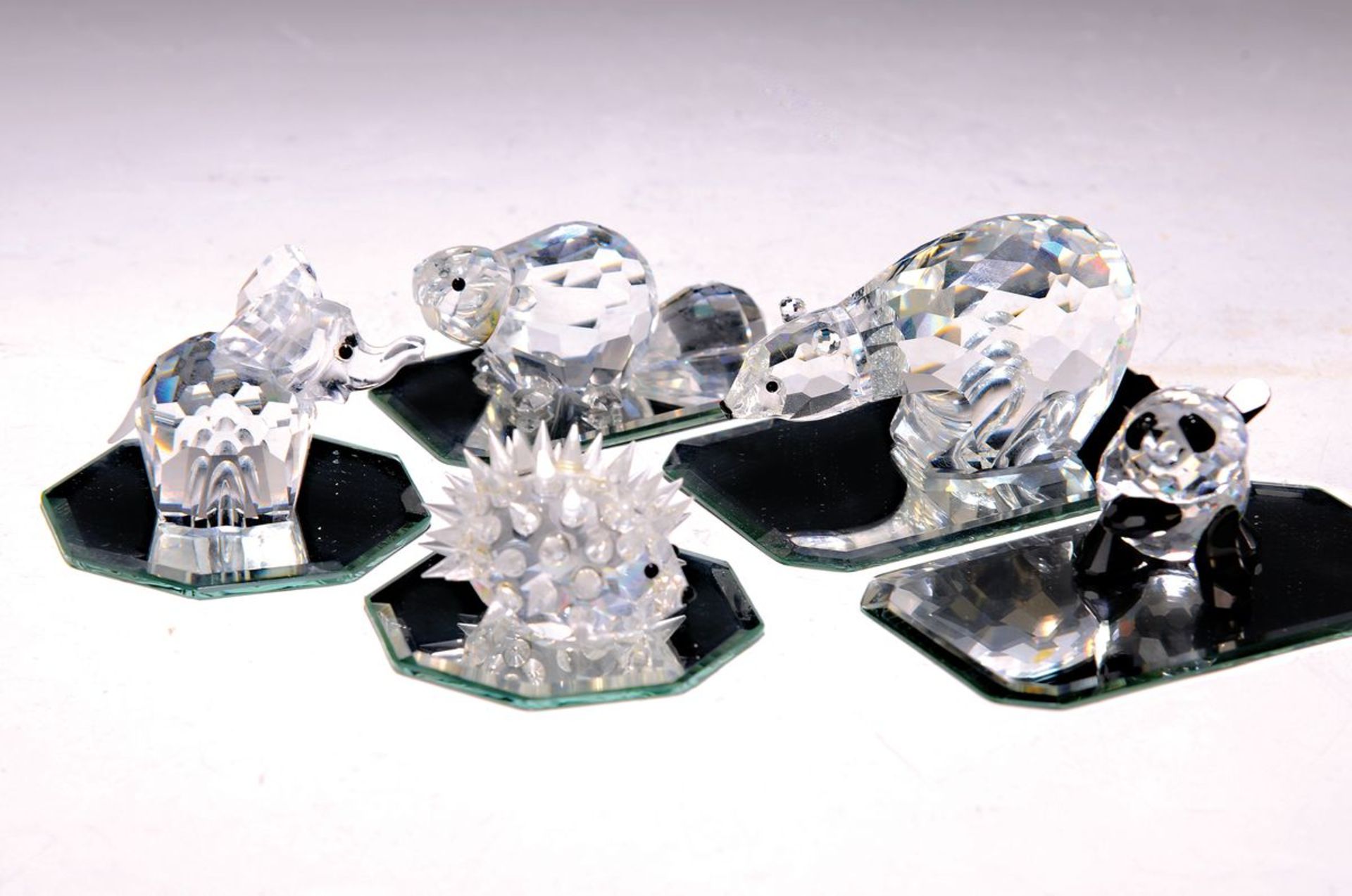 5 Swarovski-Figuren,  facettiertes Kristallglas, Panda,