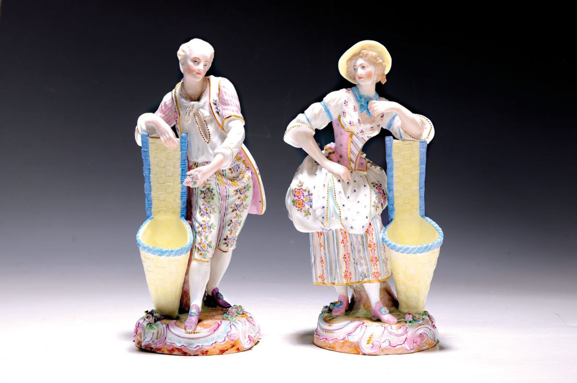 Paar Porzellanfiguren, deutsch, 19. Jh., Dame und