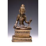 Sitzender Buddha, Indien, um 1900,  Bronze, an der Hand