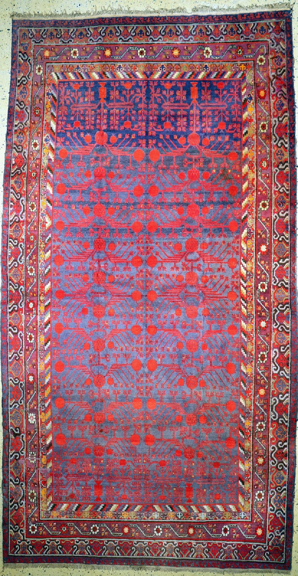 Antiker Khotan, Torkestan, um 1900, Wolle auf Baumwolle,
